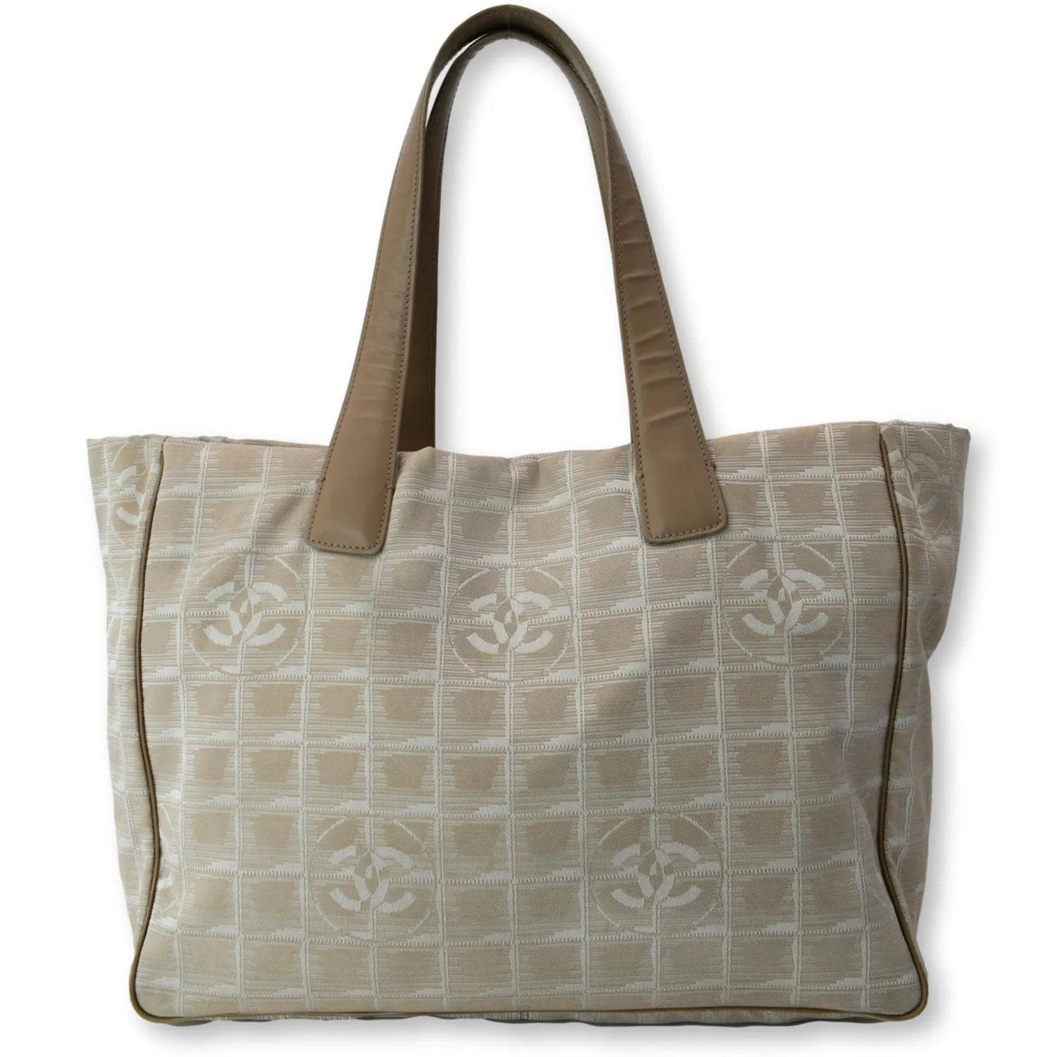 CHANEL CC Logo Travel Line Nylon Tote Bag Beige