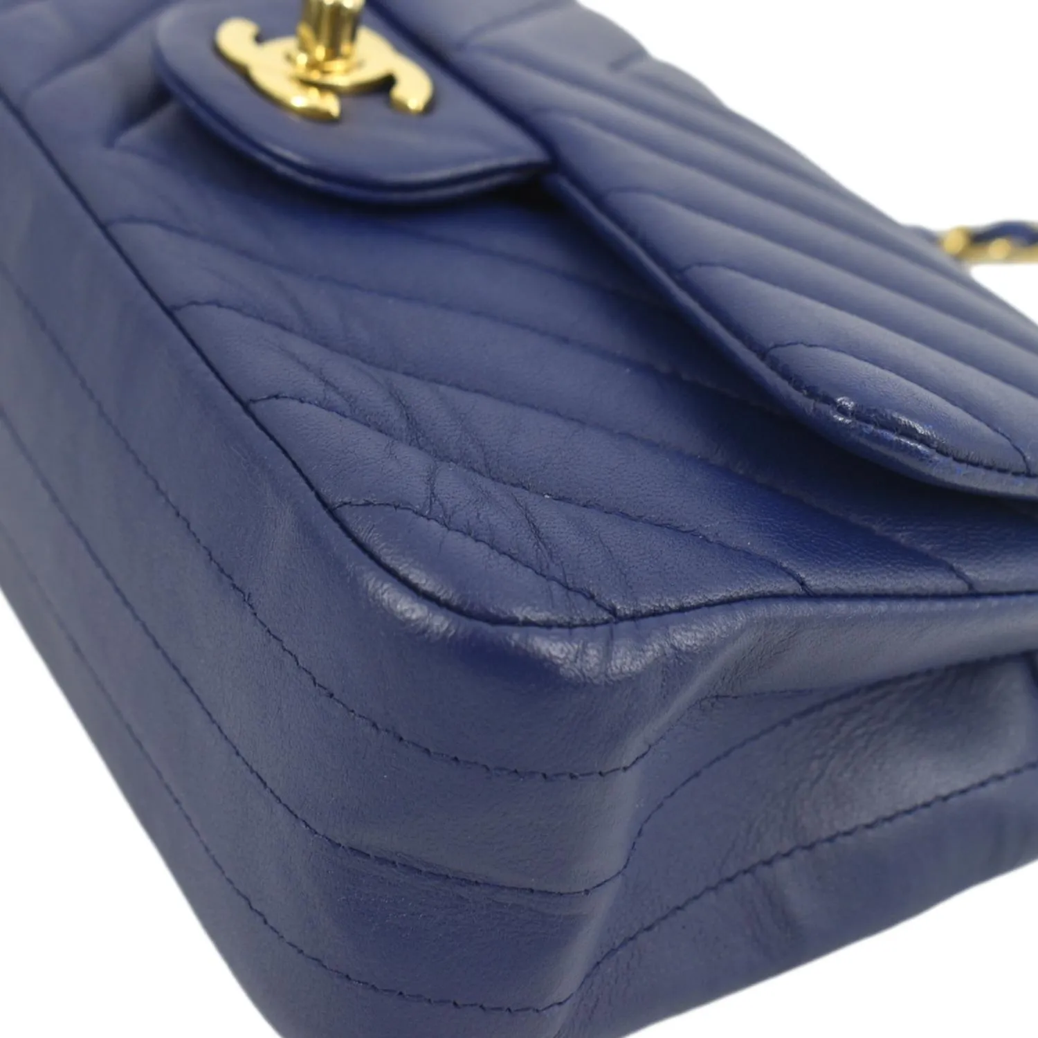 CHANEL CC Mini Rectangular Flap Chevron Leather Shoulder Bag Purple
