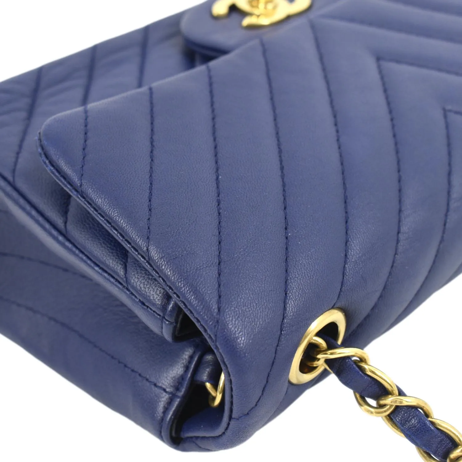 CHANEL CC Mini Rectangular Flap Chevron Leather Shoulder Bag Purple