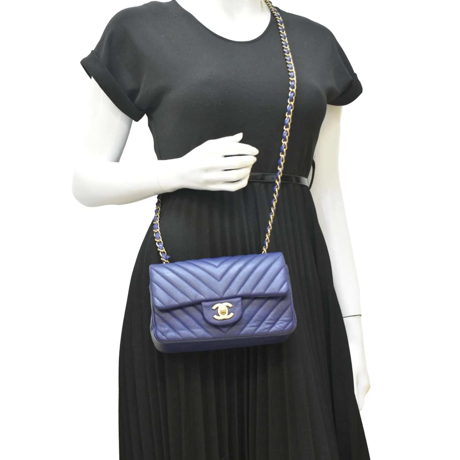 CHANEL CC Mini Rectangular Flap Chevron Leather Shoulder Bag Purple