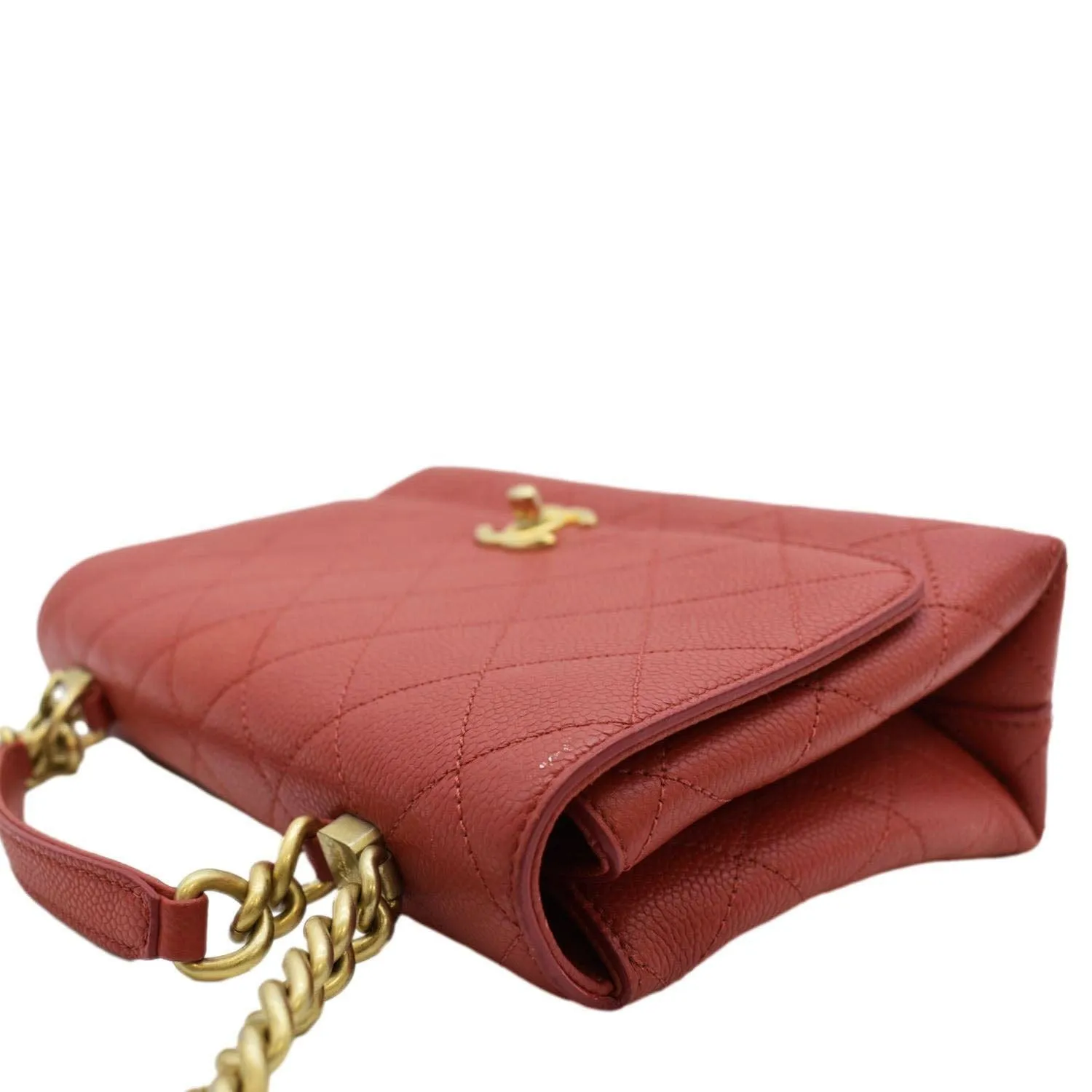 CHANEL Chic Affinity Stitched Small Flap Quilted Caviar Leather Crossbody Bag Red