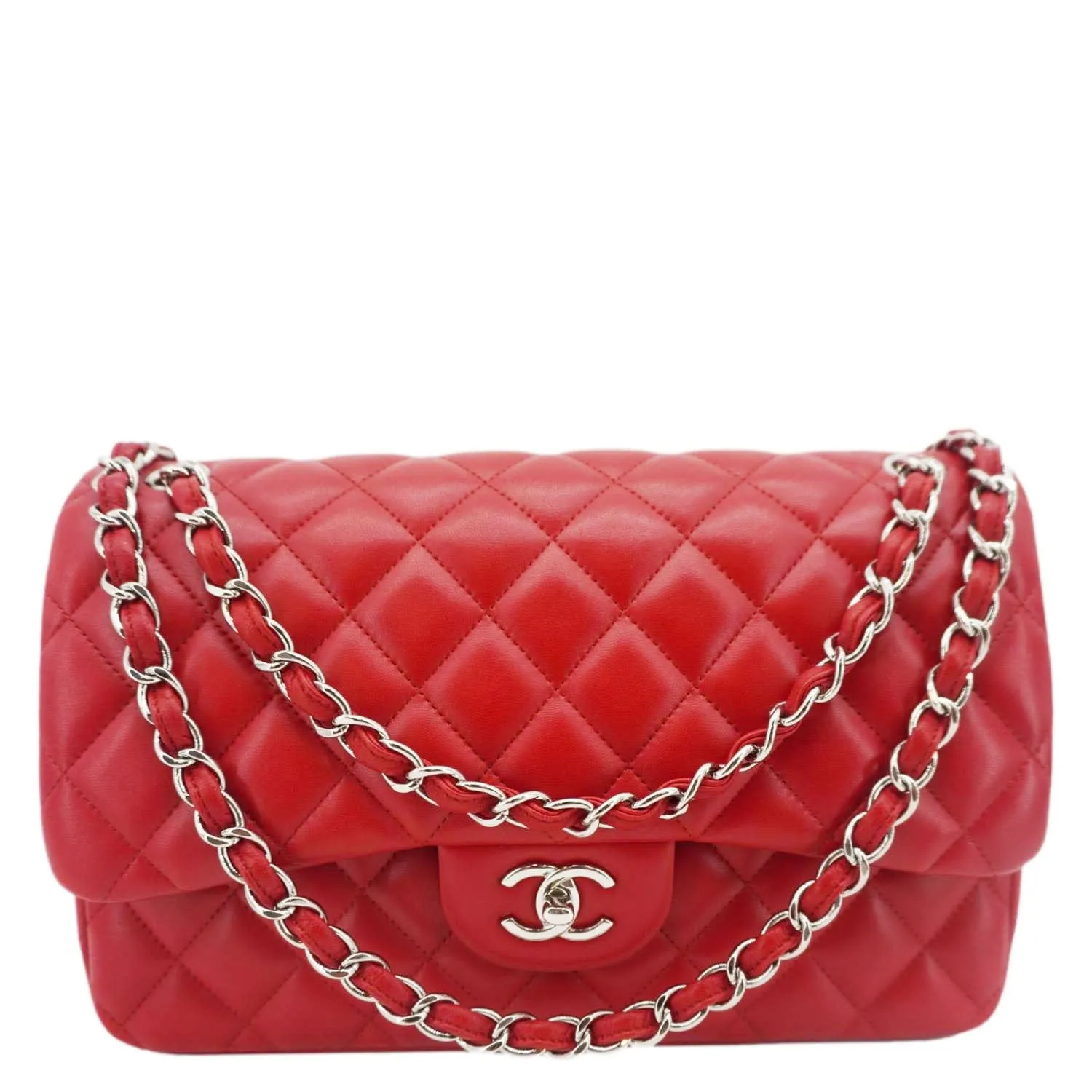 CHANEL Classic Double Flap Quilted Leather Crossbody Bag Red
