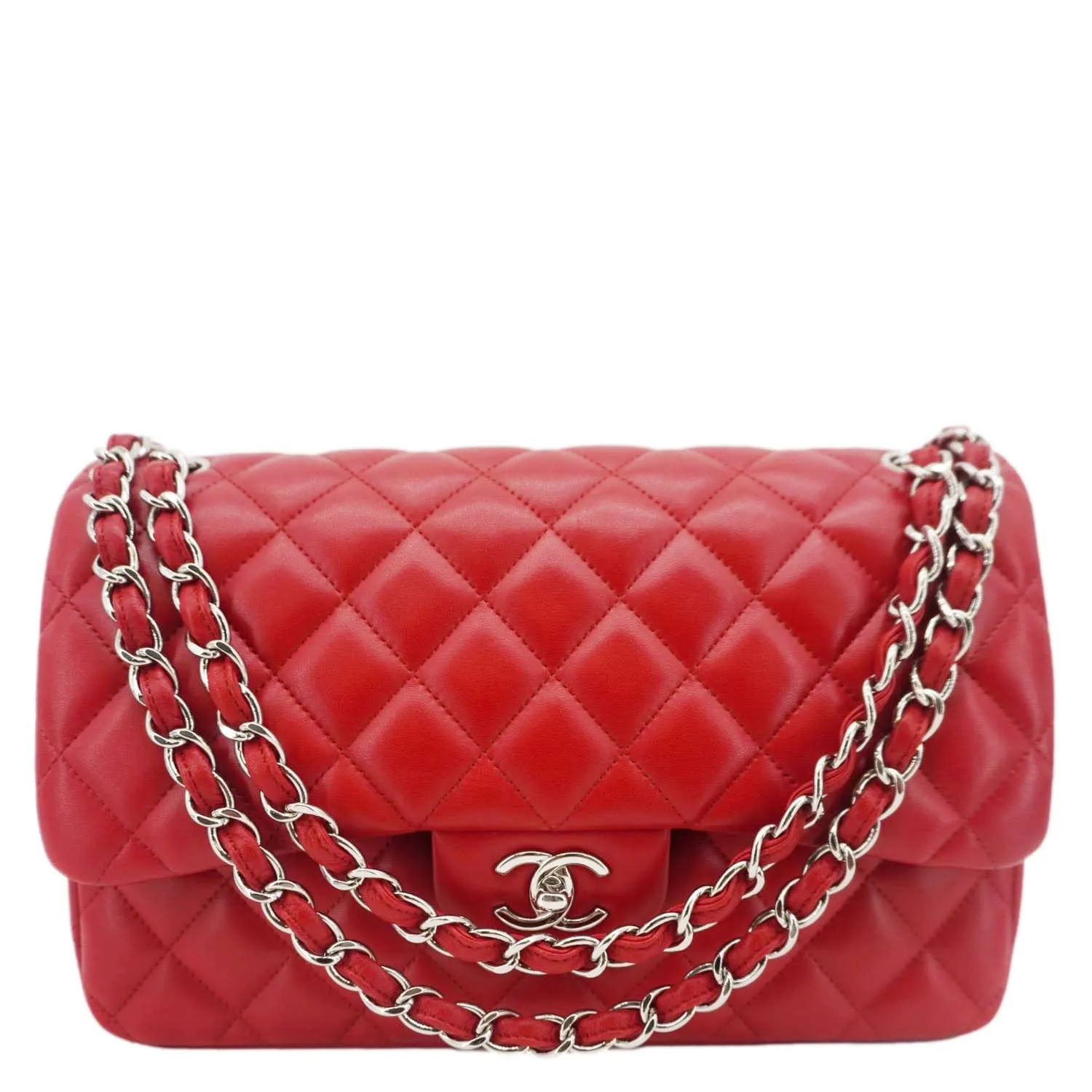 CHANEL Classic Double Flap Quilted Leather Crossbody Bag Red