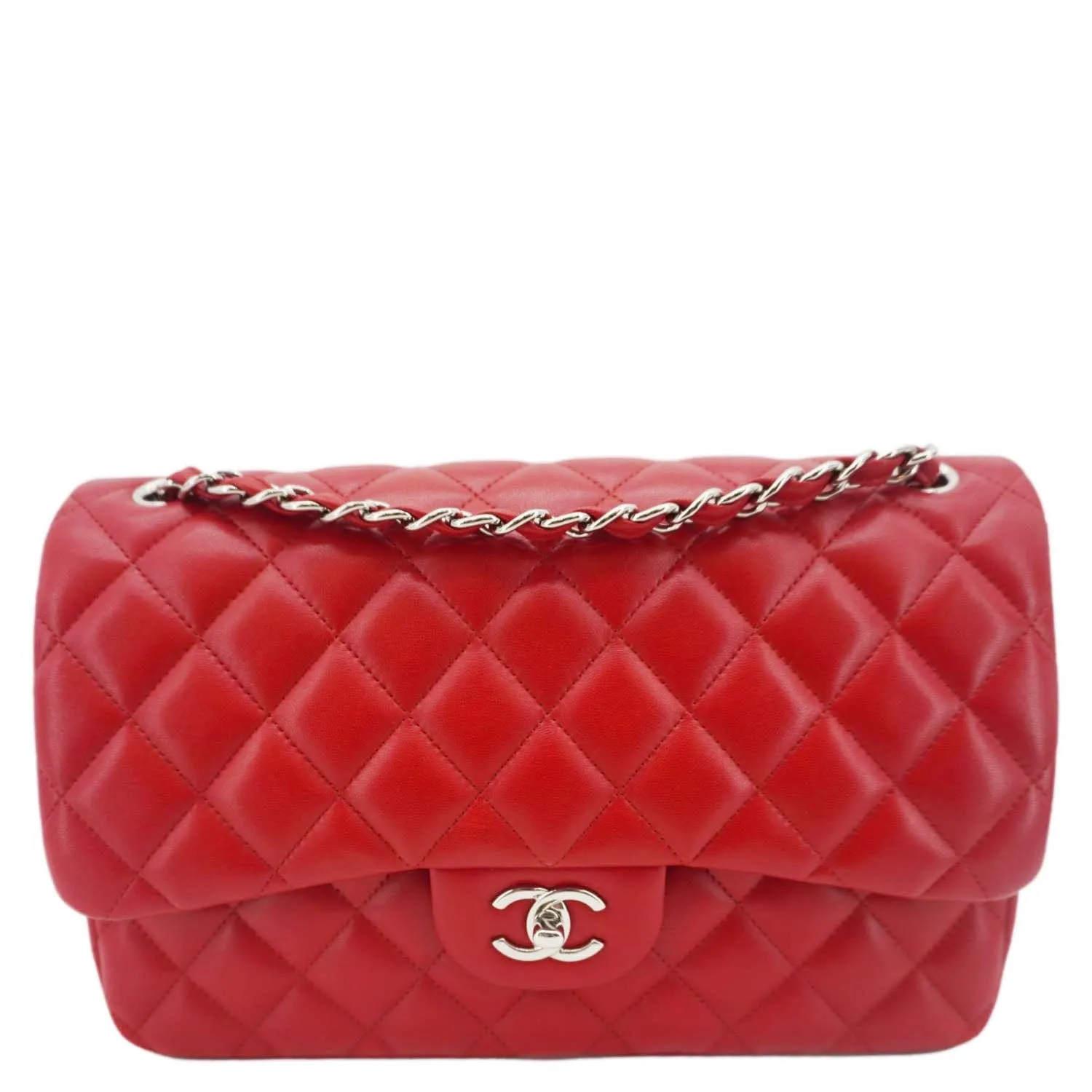 CHANEL Classic Double Flap Quilted Leather Crossbody Bag Red