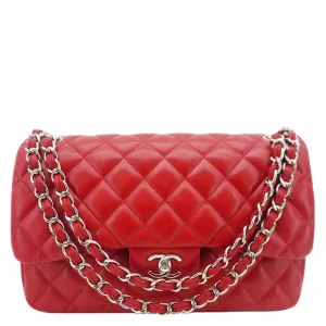 CHANEL Classic Double Flap Quilted Leather Crossbody Bag Red
