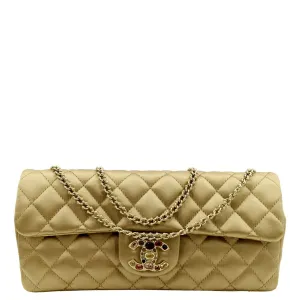 CHANEL East West Satin Single Flap Shoulder Bag Gold