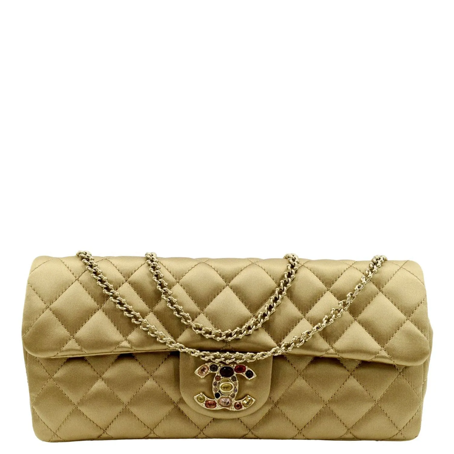 CHANEL East West Satin Single Flap Shoulder Bag Gold