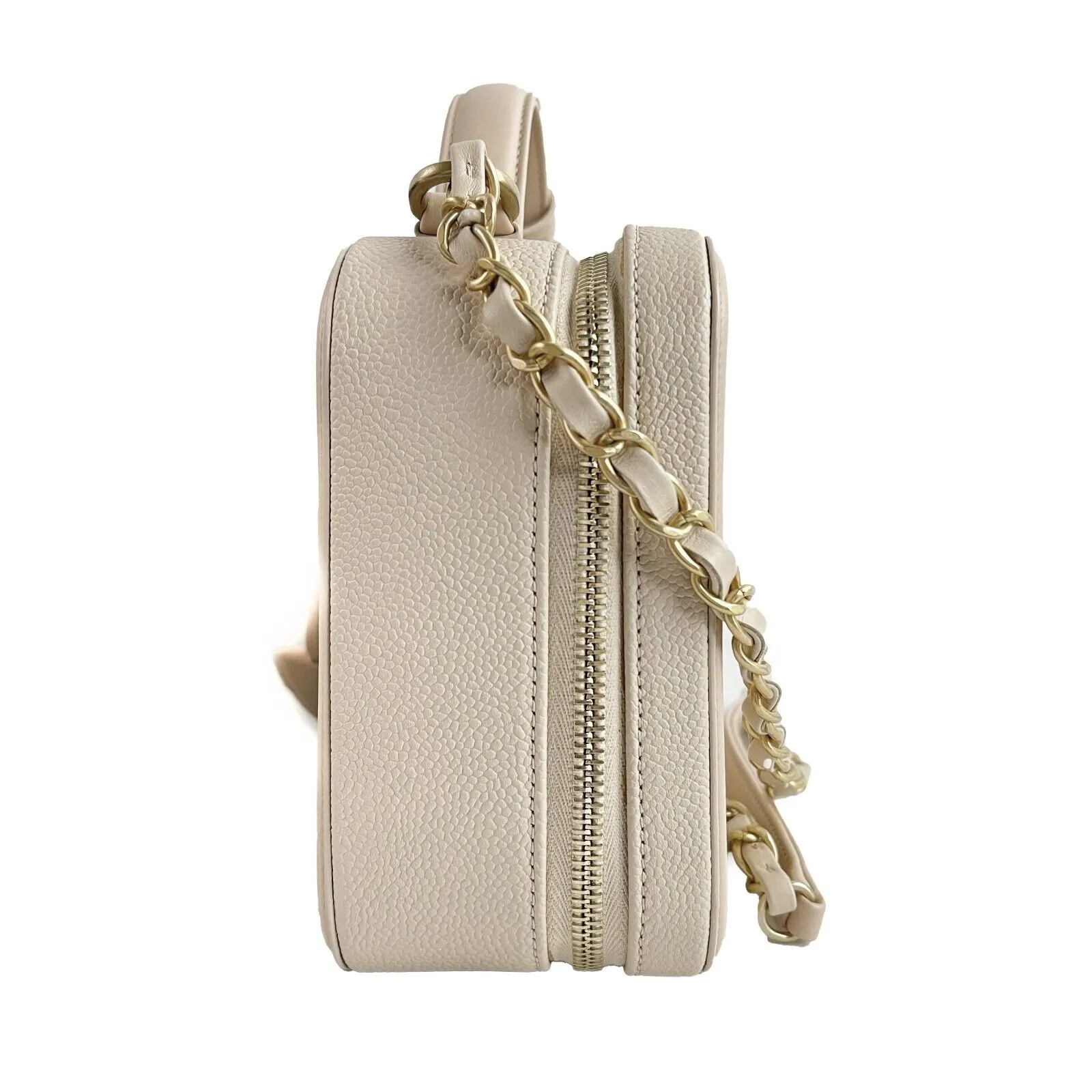 Chanel Excellent CC Filigree Vanity Case Medium Pink Beige Crossbody Handbag