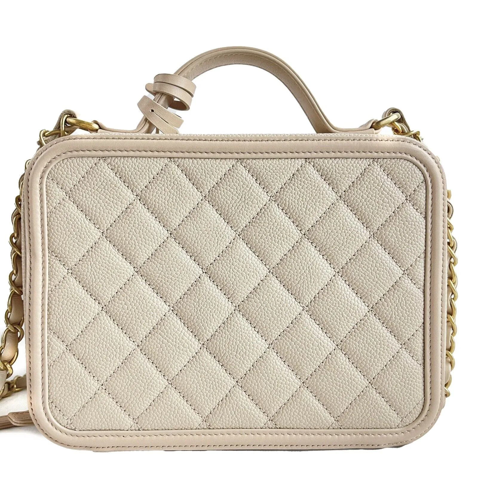 Chanel Excellent CC Filigree Vanity Case Medium Pink Beige Crossbody Handbag
