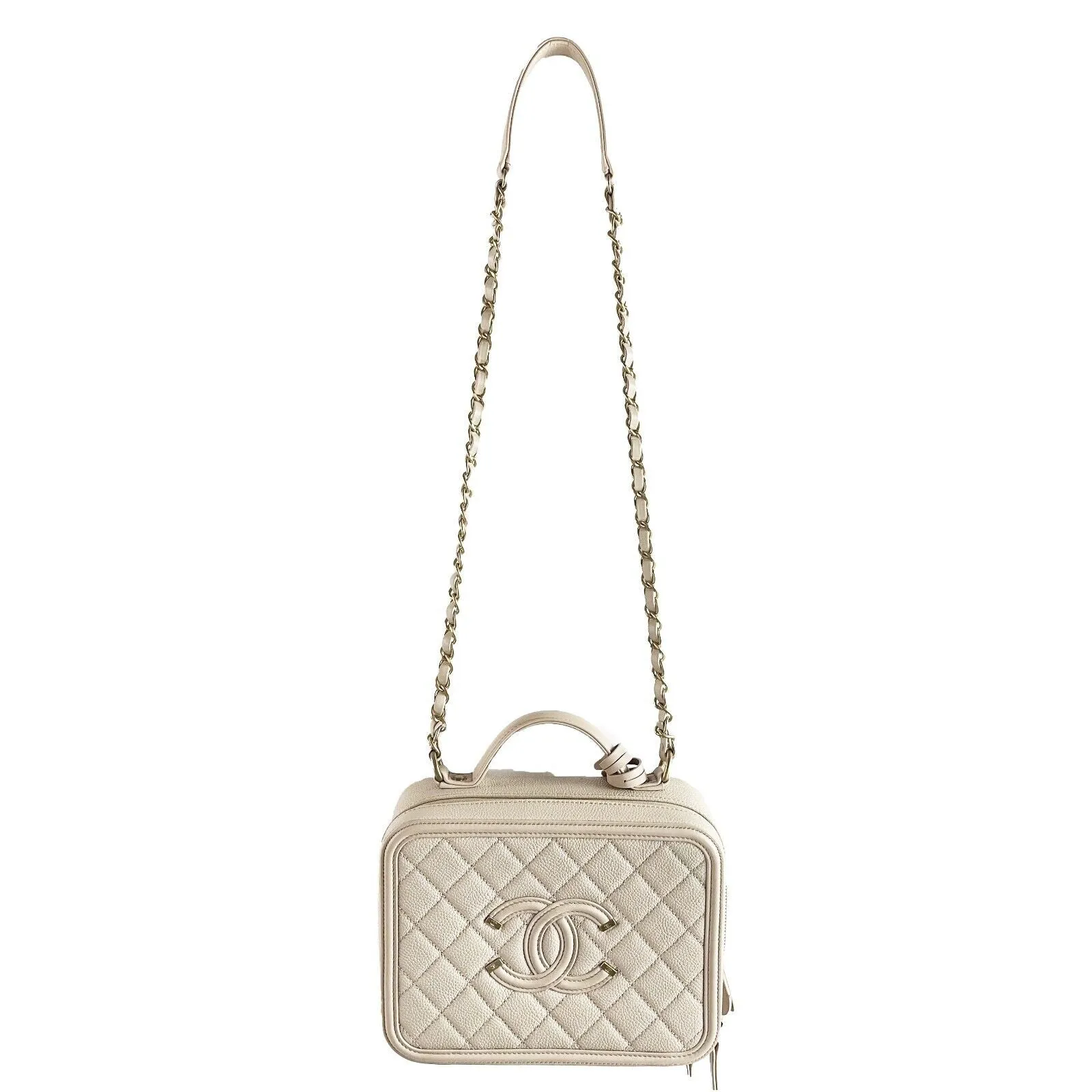 Chanel Excellent CC Filigree Vanity Case Medium Pink Beige Crossbody Handbag
