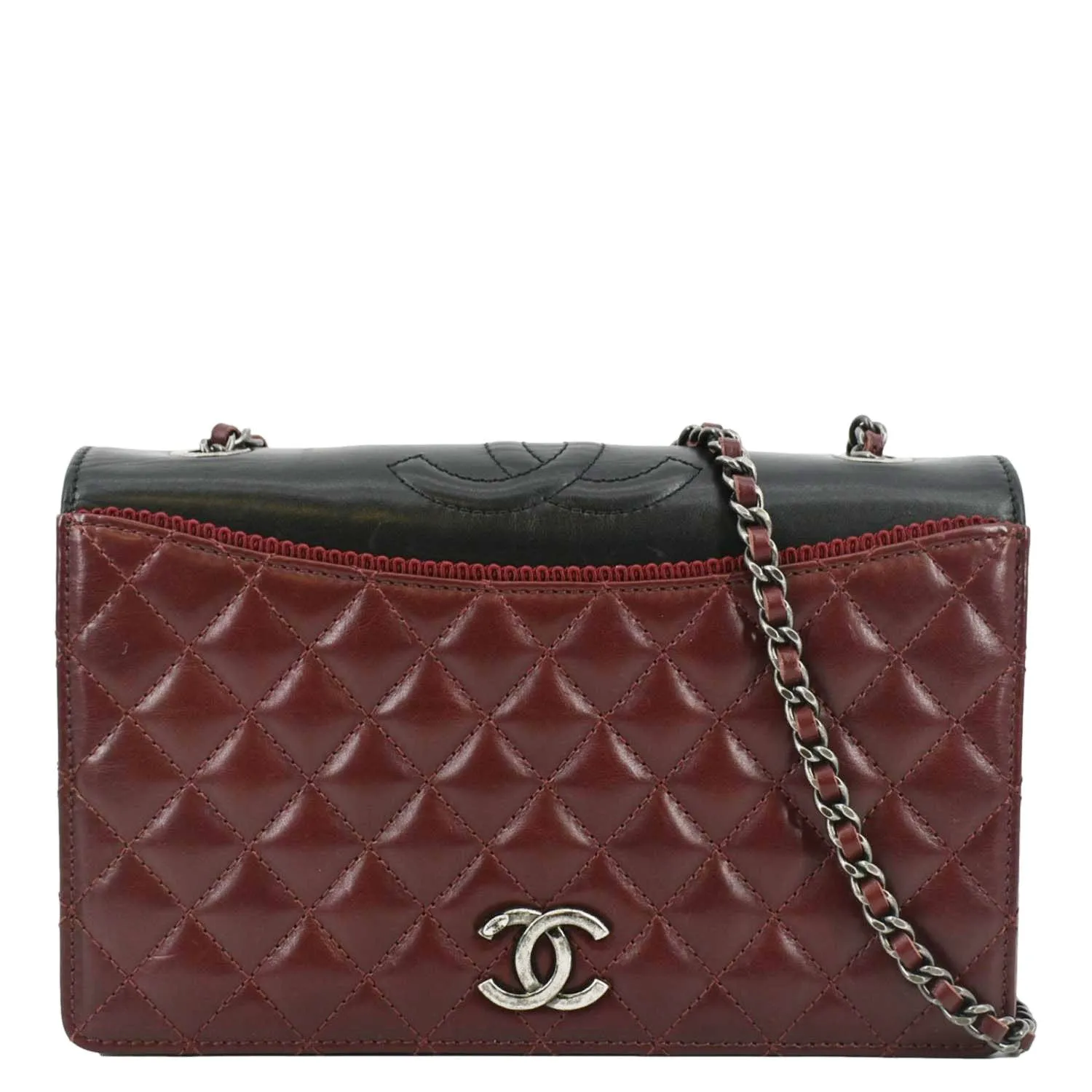 CHANEL Grosgrain Ballerine Flap Quilted Leather Crossbody Bag Maroon