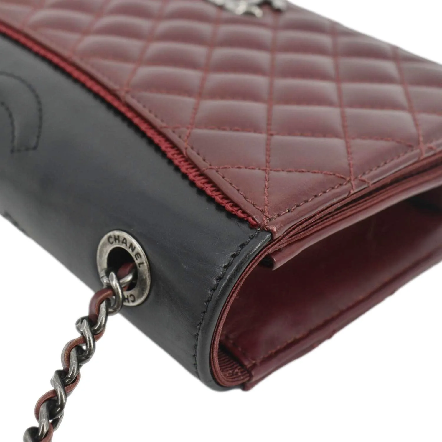 CHANEL Grosgrain Ballerine Flap Quilted Leather Crossbody Bag Maroon