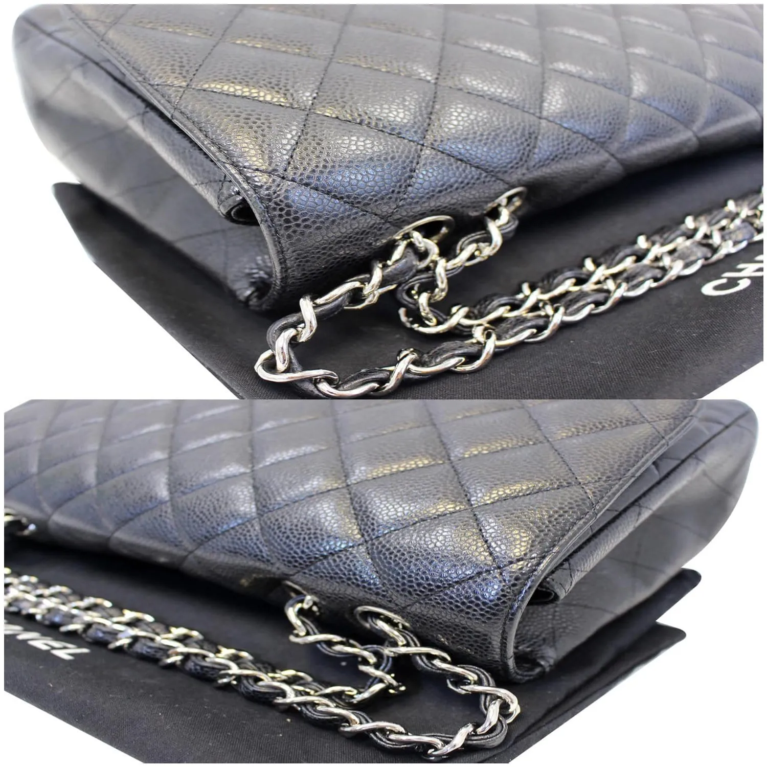 CHANEL Jumbo Classic Single Flap Caviar Leather Shoulder Bag Black