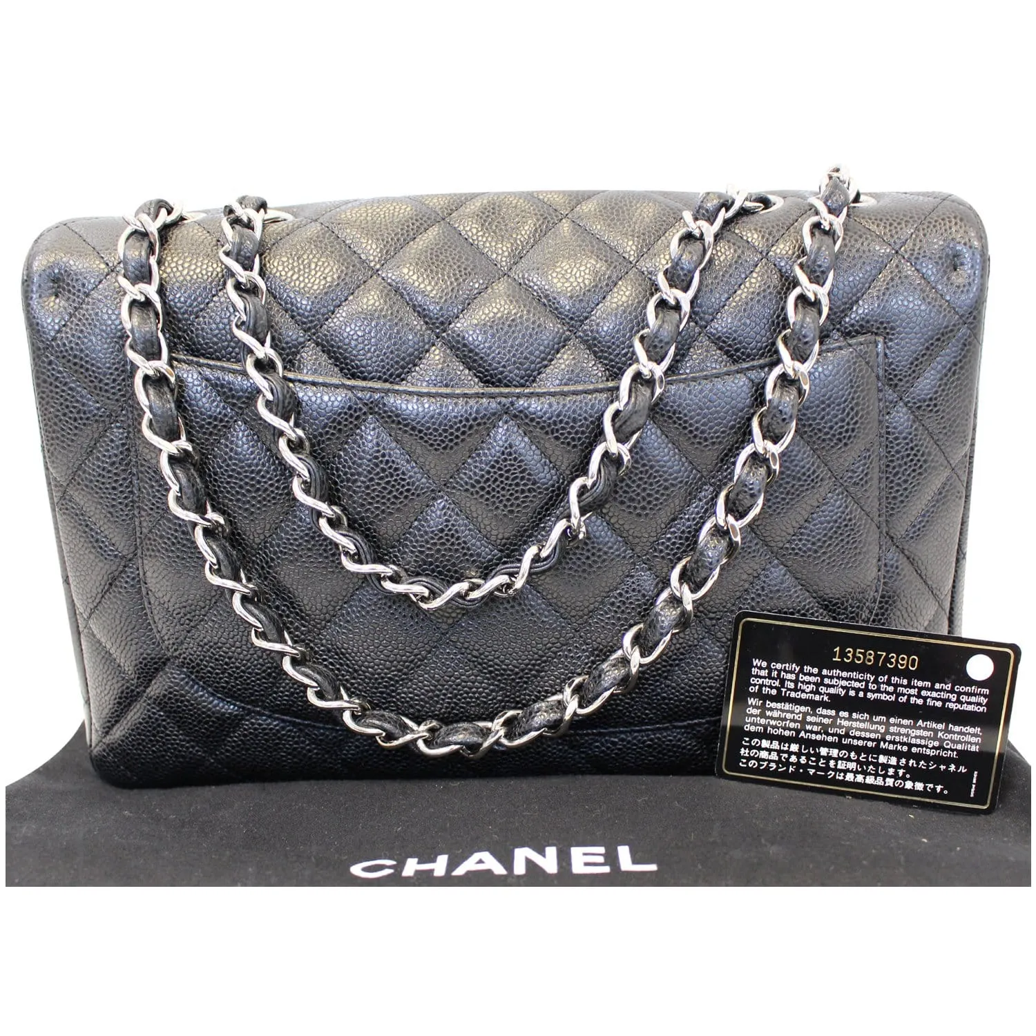 CHANEL Jumbo Classic Single Flap Caviar Leather Shoulder Bag Black