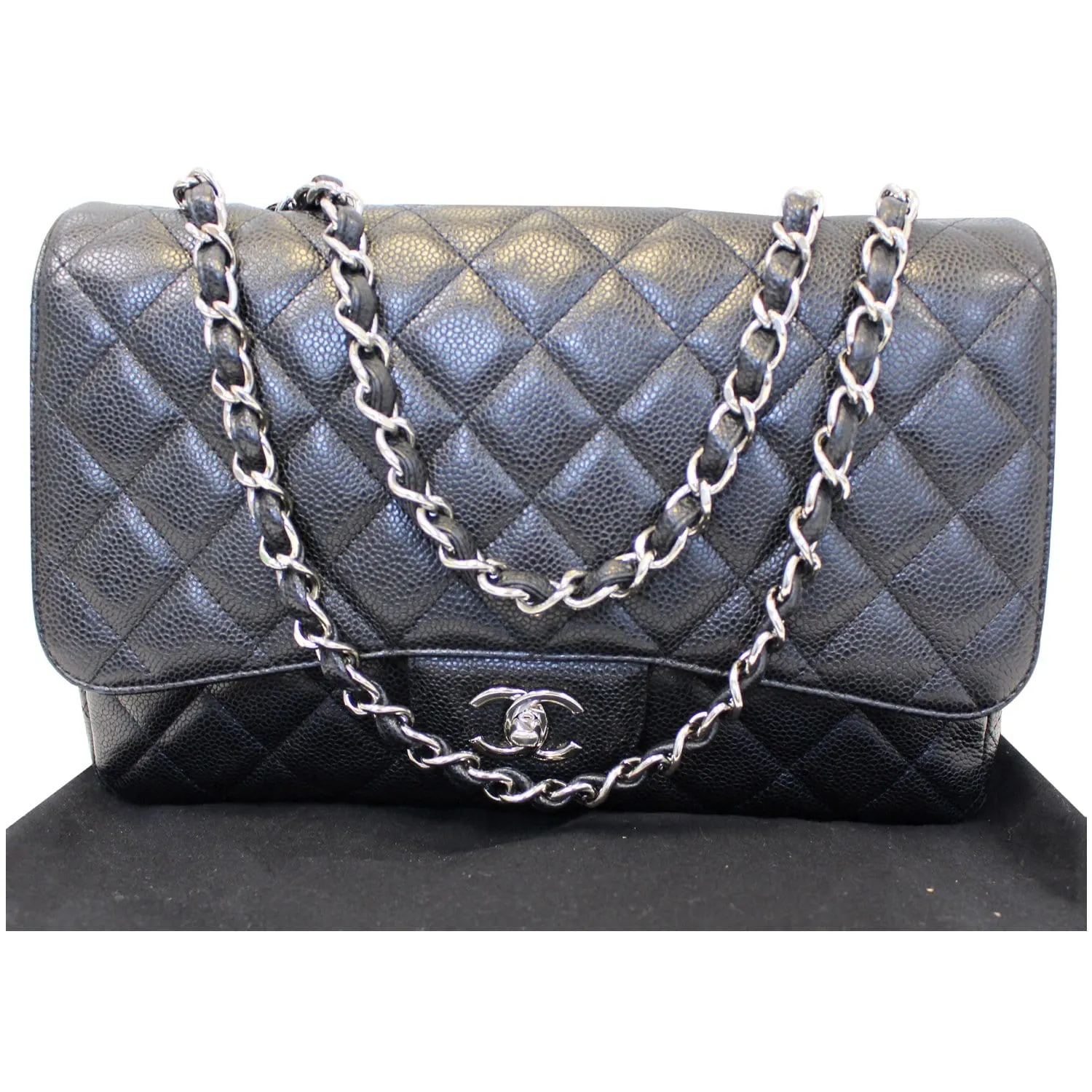 CHANEL Jumbo Classic Single Flap Caviar Leather Shoulder Bag Black