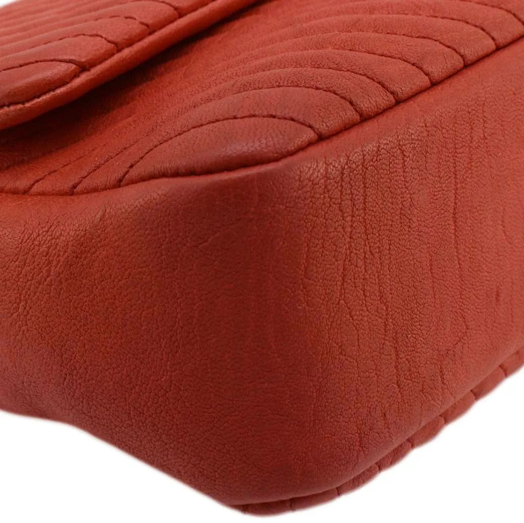 CHANEL Medallion Charm Flap Medium Wrinkled Chevron Leather Crossbody Bag Red