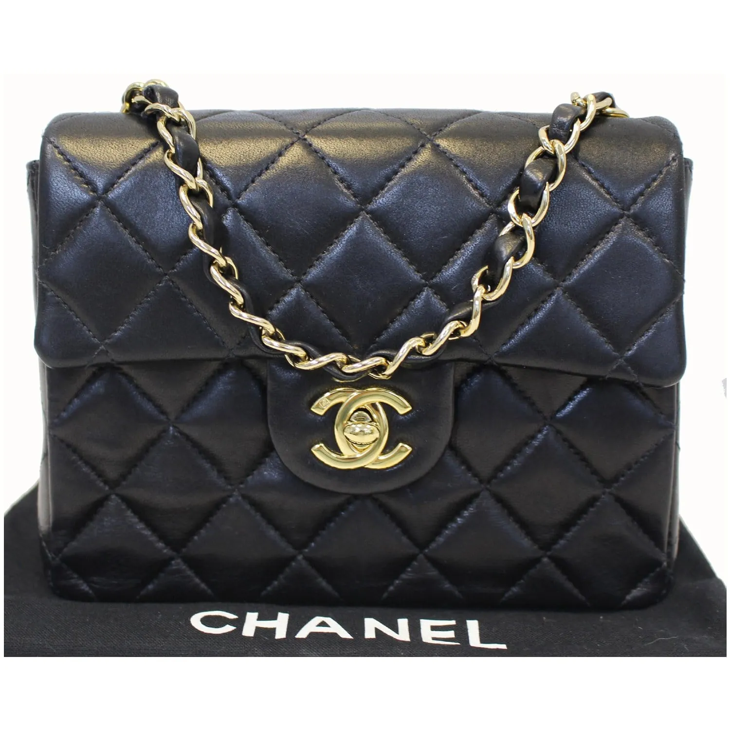 CHANEL Mini Flap Lambskin Leather Crossbody Bag Black