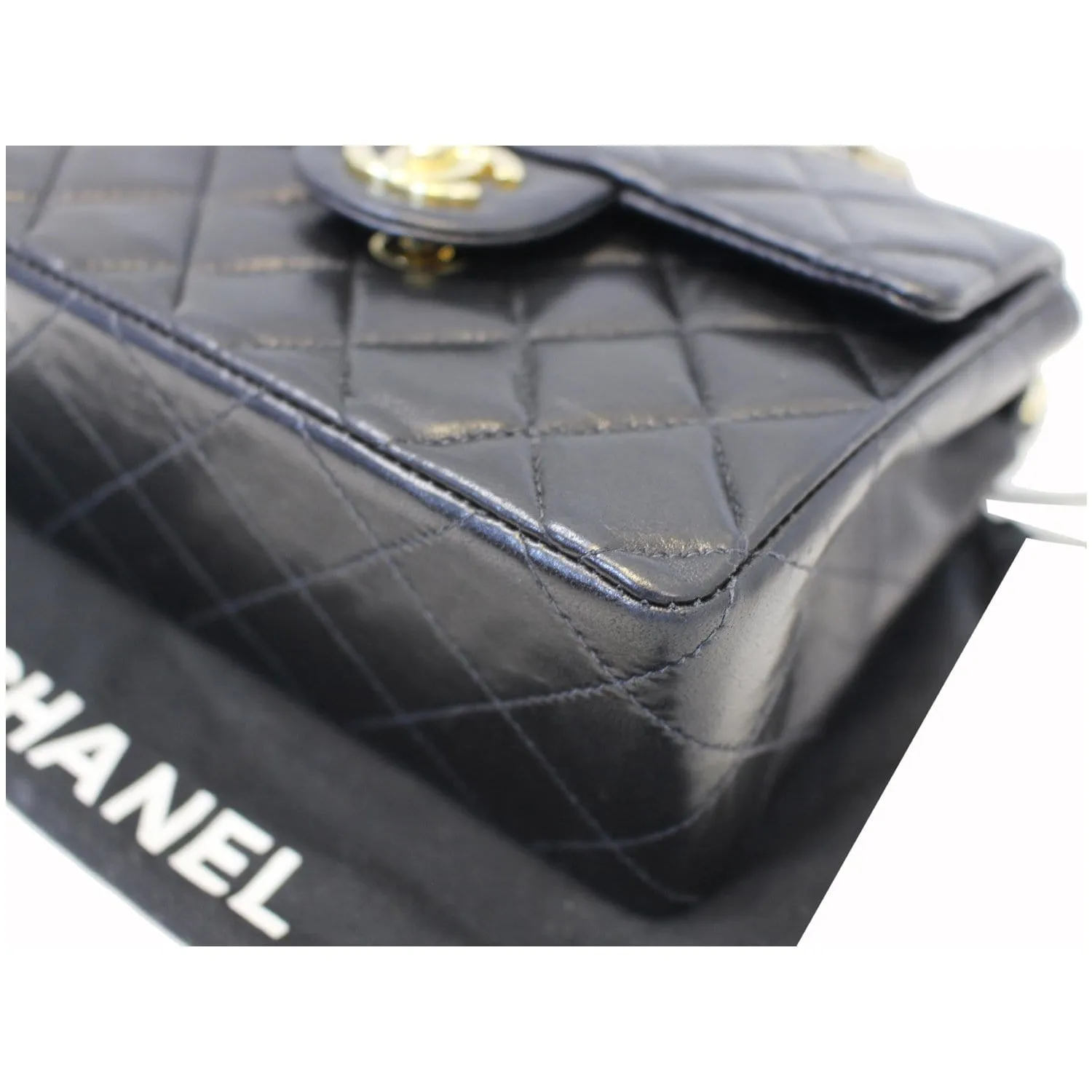 CHANEL Mini Flap Lambskin Leather Crossbody Bag Black