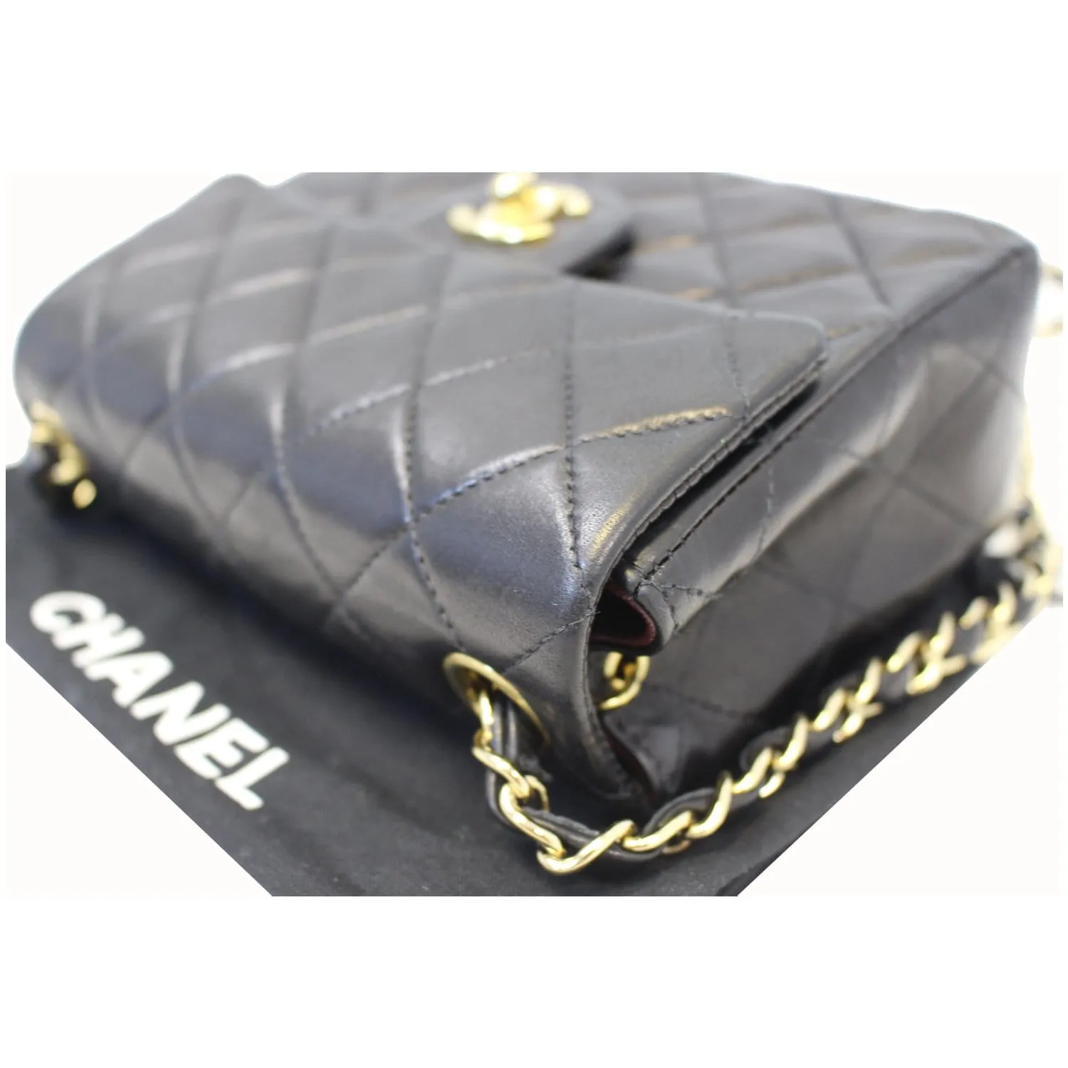 CHANEL Mini Flap Lambskin Leather Crossbody Bag Black