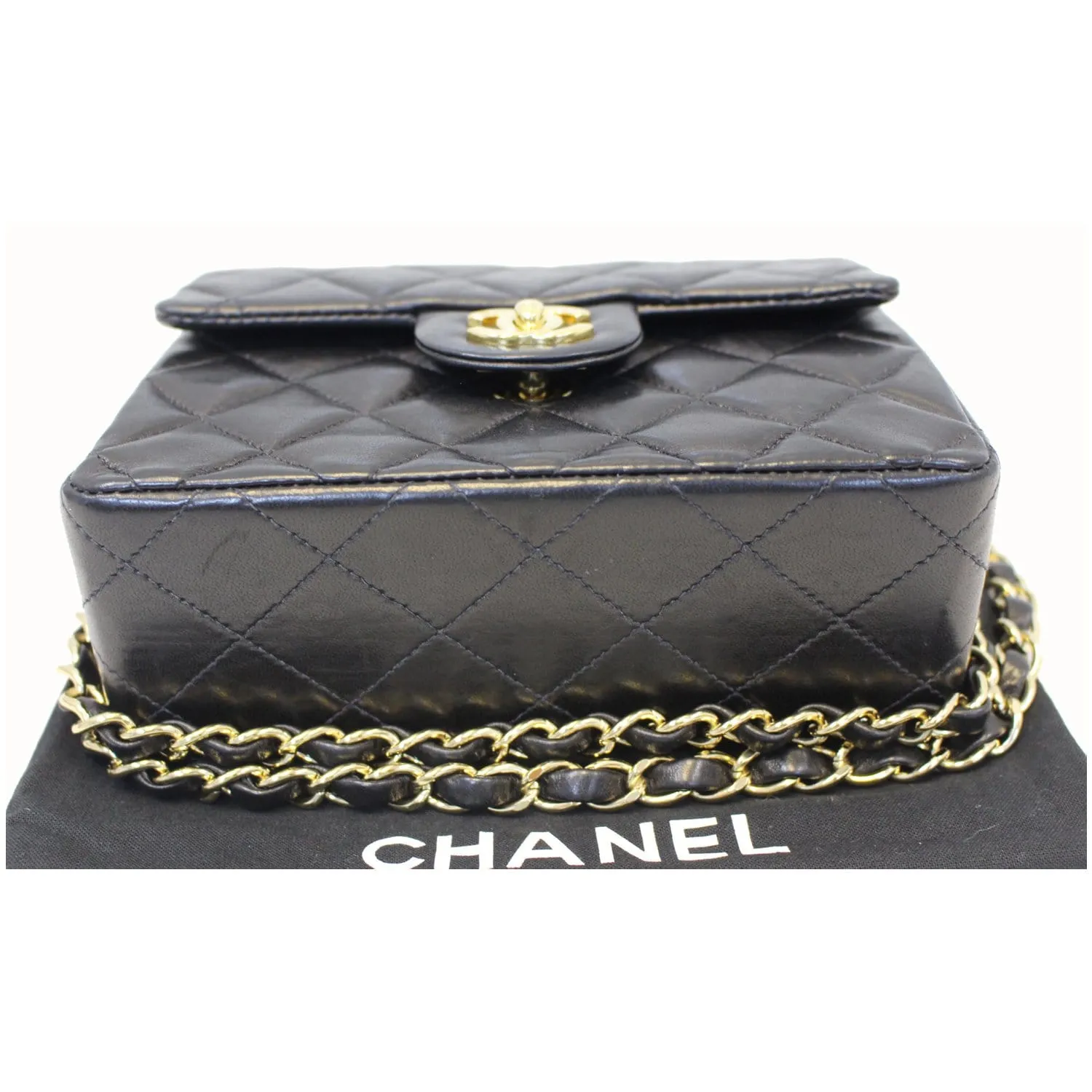 CHANEL Mini Flap Lambskin Leather Crossbody Bag Black