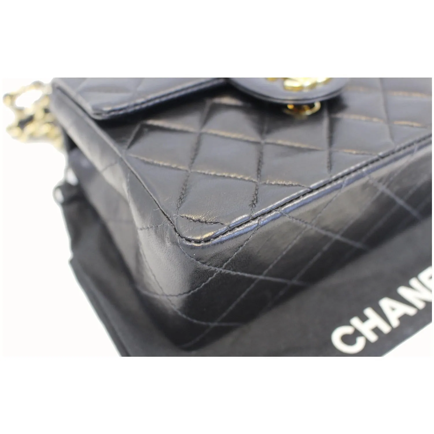 CHANEL Mini Flap Lambskin Leather Crossbody Bag Black