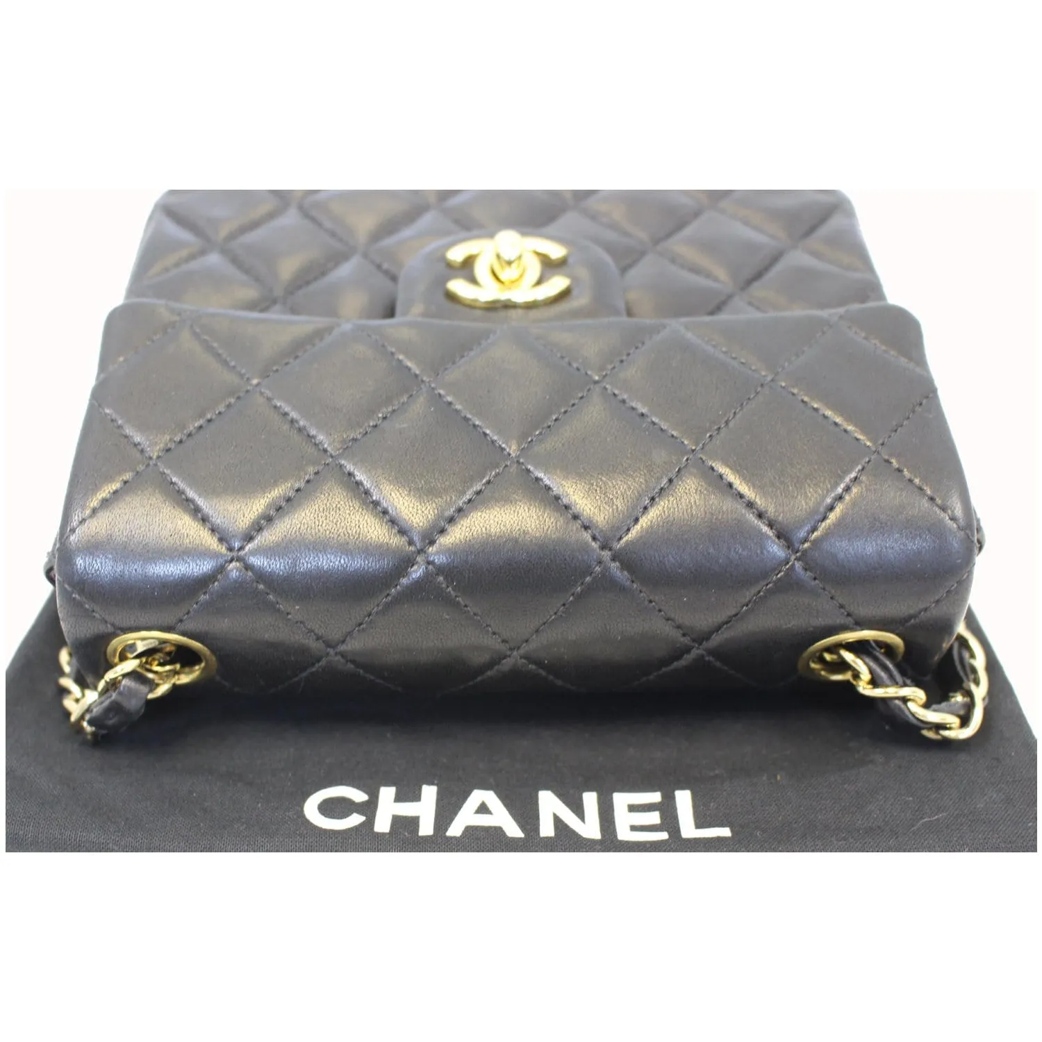 CHANEL Mini Flap Lambskin Leather Crossbody Bag Black