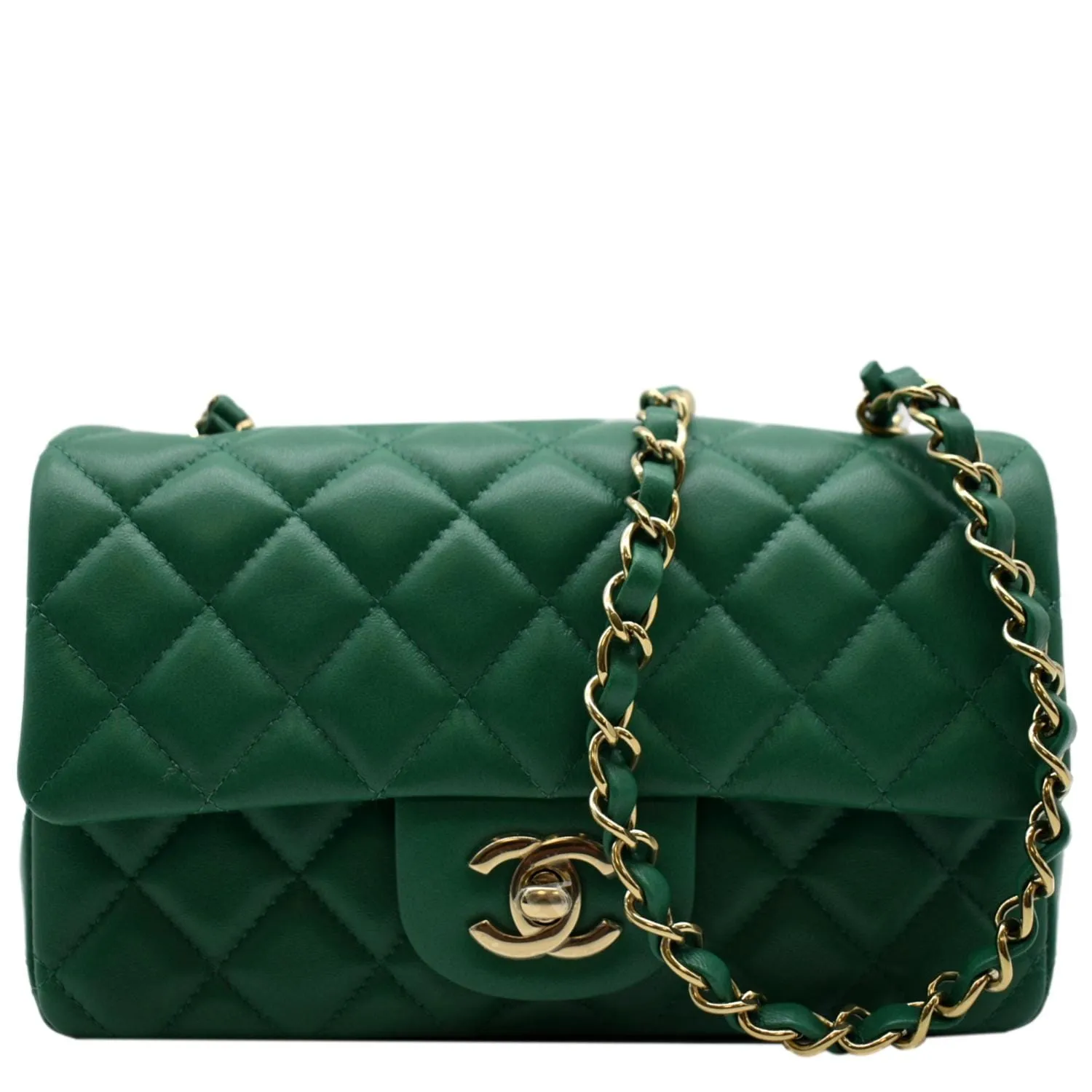 CHANEL Mini Rectangular Flap Quilted Leather Crossbody Bag Green