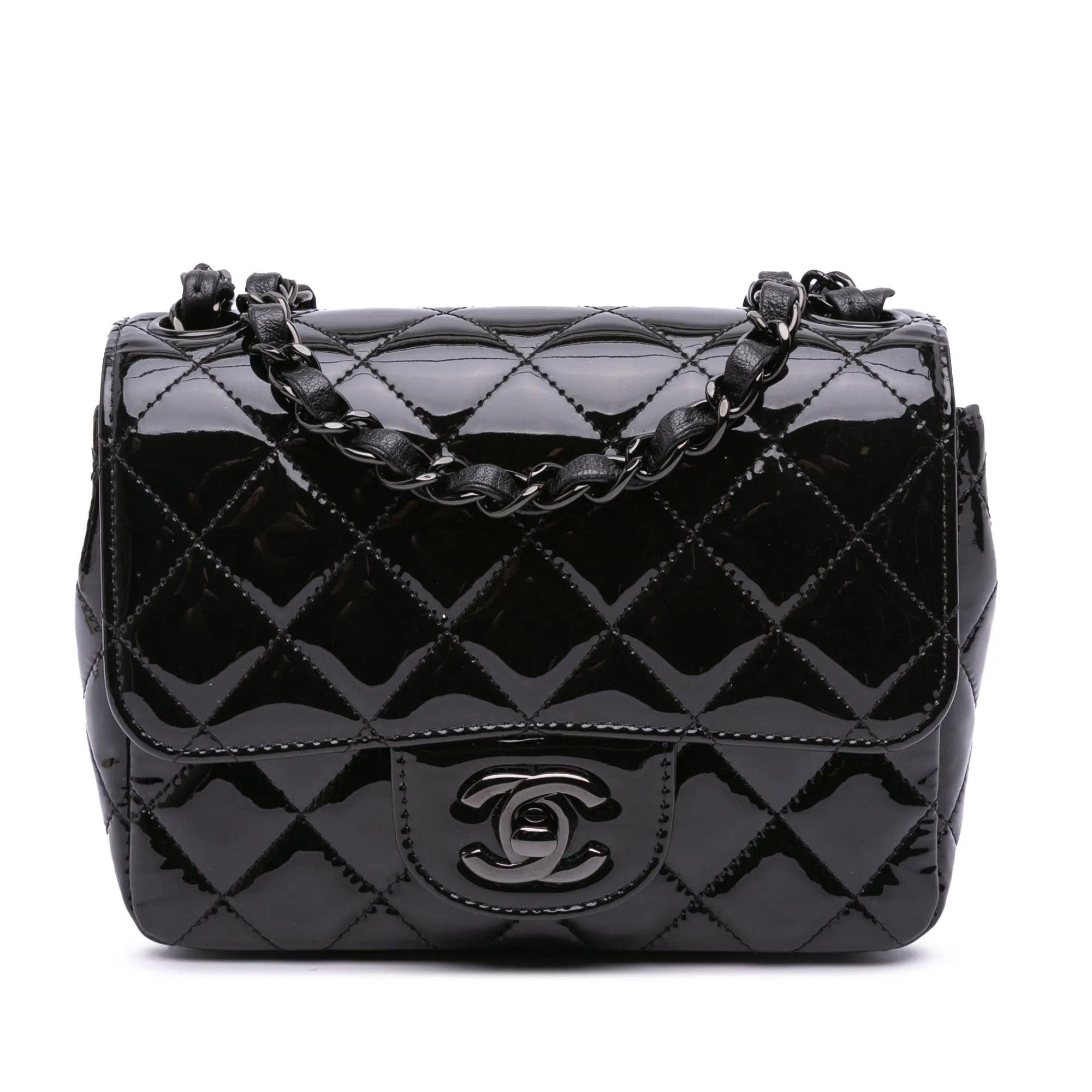 Chanel Mini Square Classic Patent So Black Single Flap