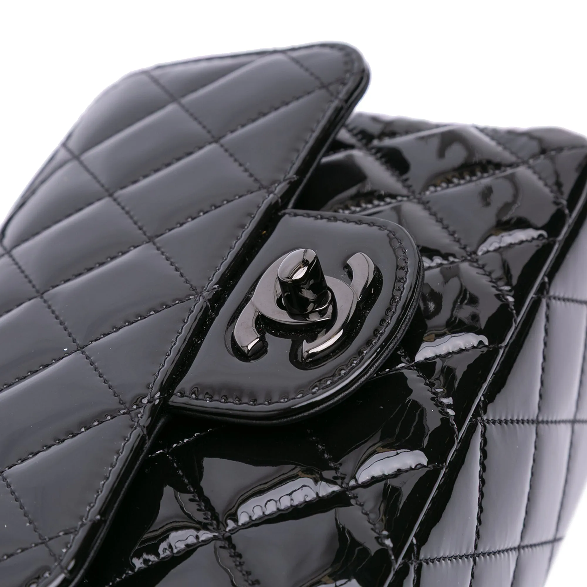Chanel Mini Square Classic Patent So Black Single Flap