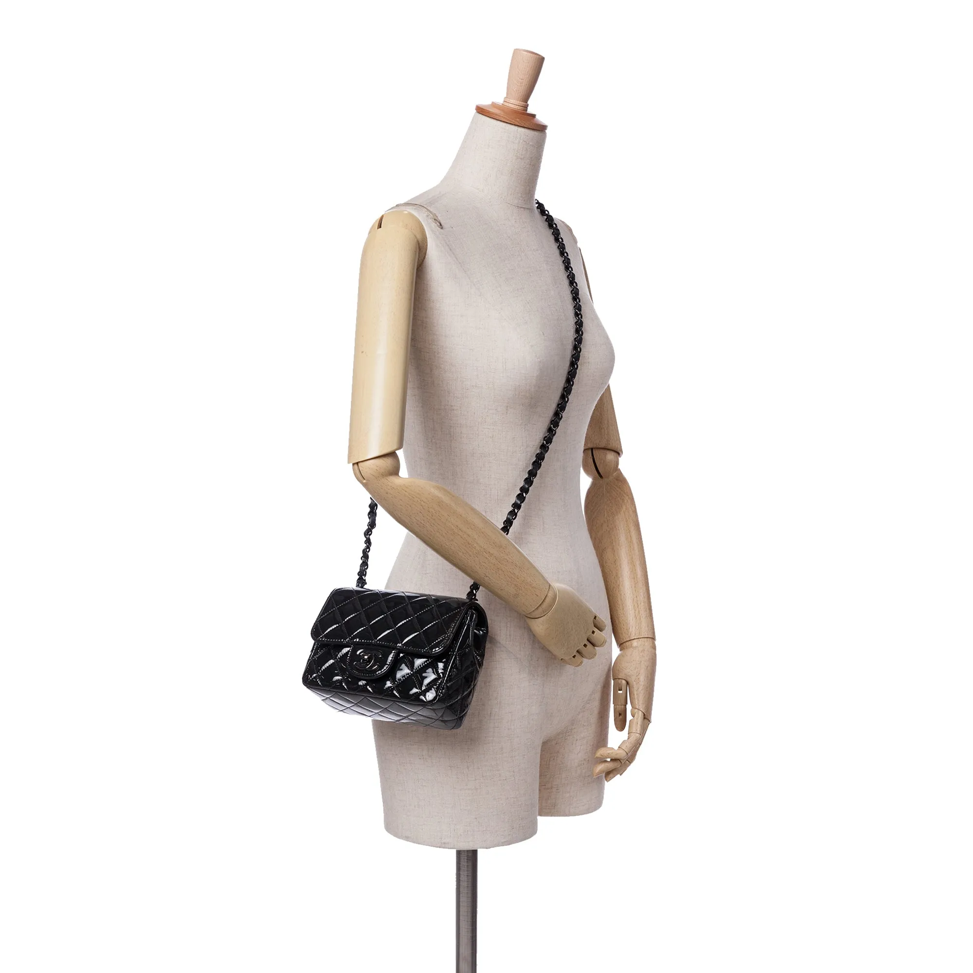 Chanel Mini Square Classic Patent So Black Single Flap