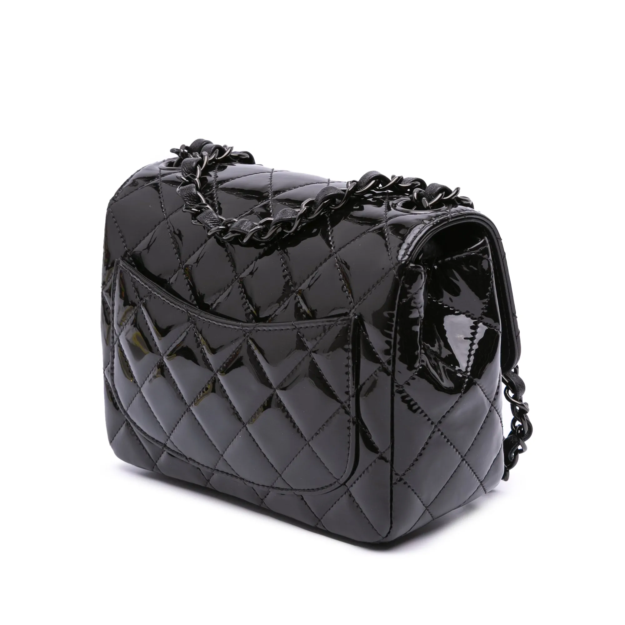 Chanel Mini Square Classic Patent So Black Single Flap