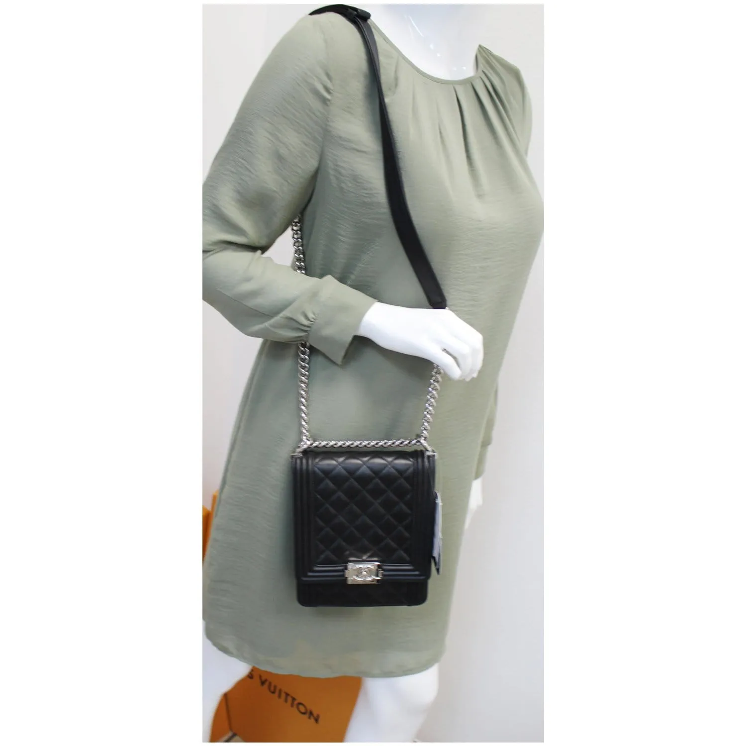 CHANEL North South Boy Lambskin Leather Crossbody Bag Black