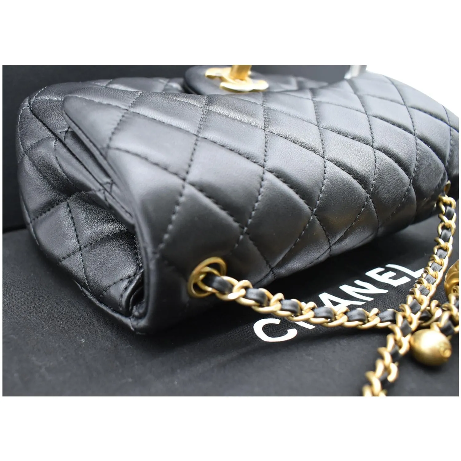 CHANEL Pearl Crush Mini Rectangular Flap Quilted Leather Crossbody Bag Black