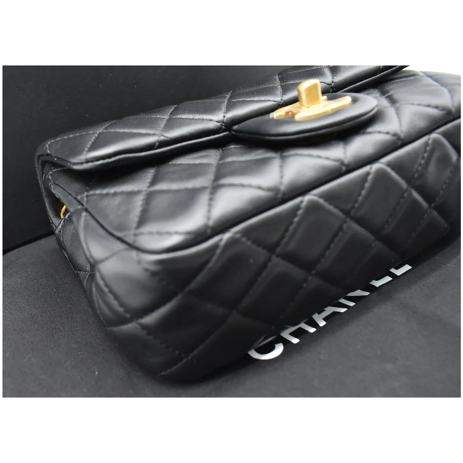CHANEL Pearl Crush Mini Rectangular Flap Quilted Leather Crossbody Bag Black