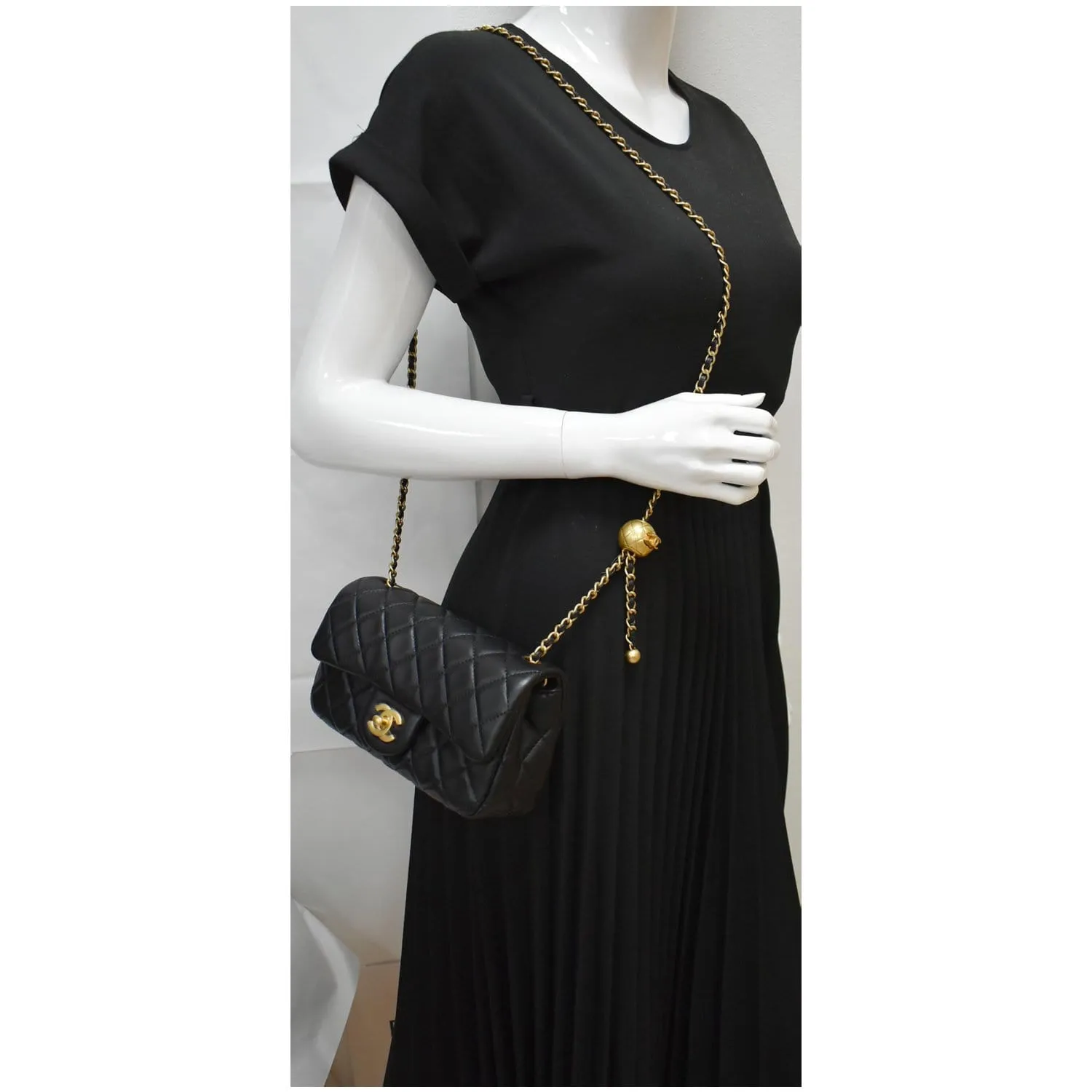 CHANEL Pearl Crush Mini Rectangular Flap Quilted Leather Crossbody Bag Black