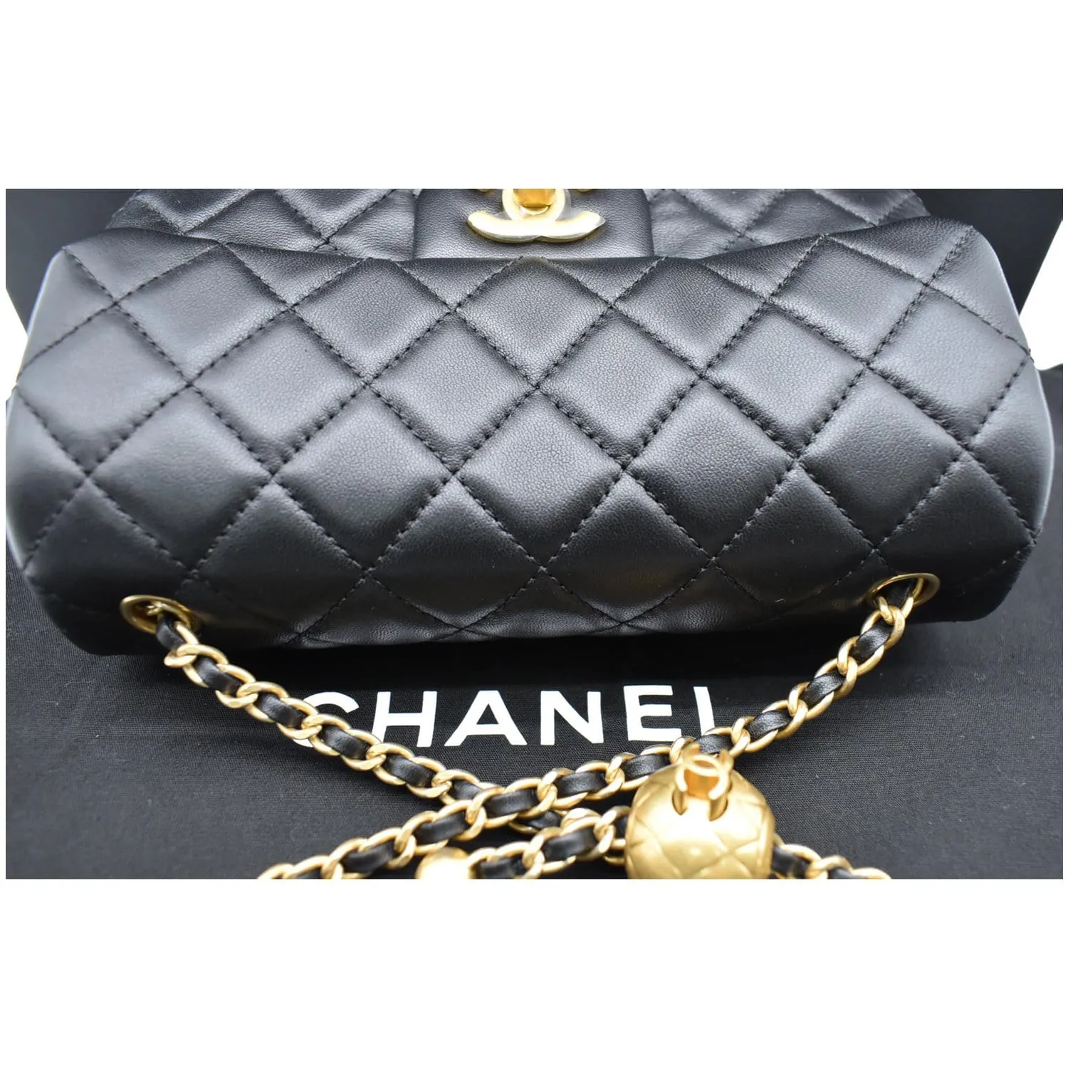 CHANEL Pearl Crush Mini Rectangular Flap Quilted Leather Crossbody Bag Black