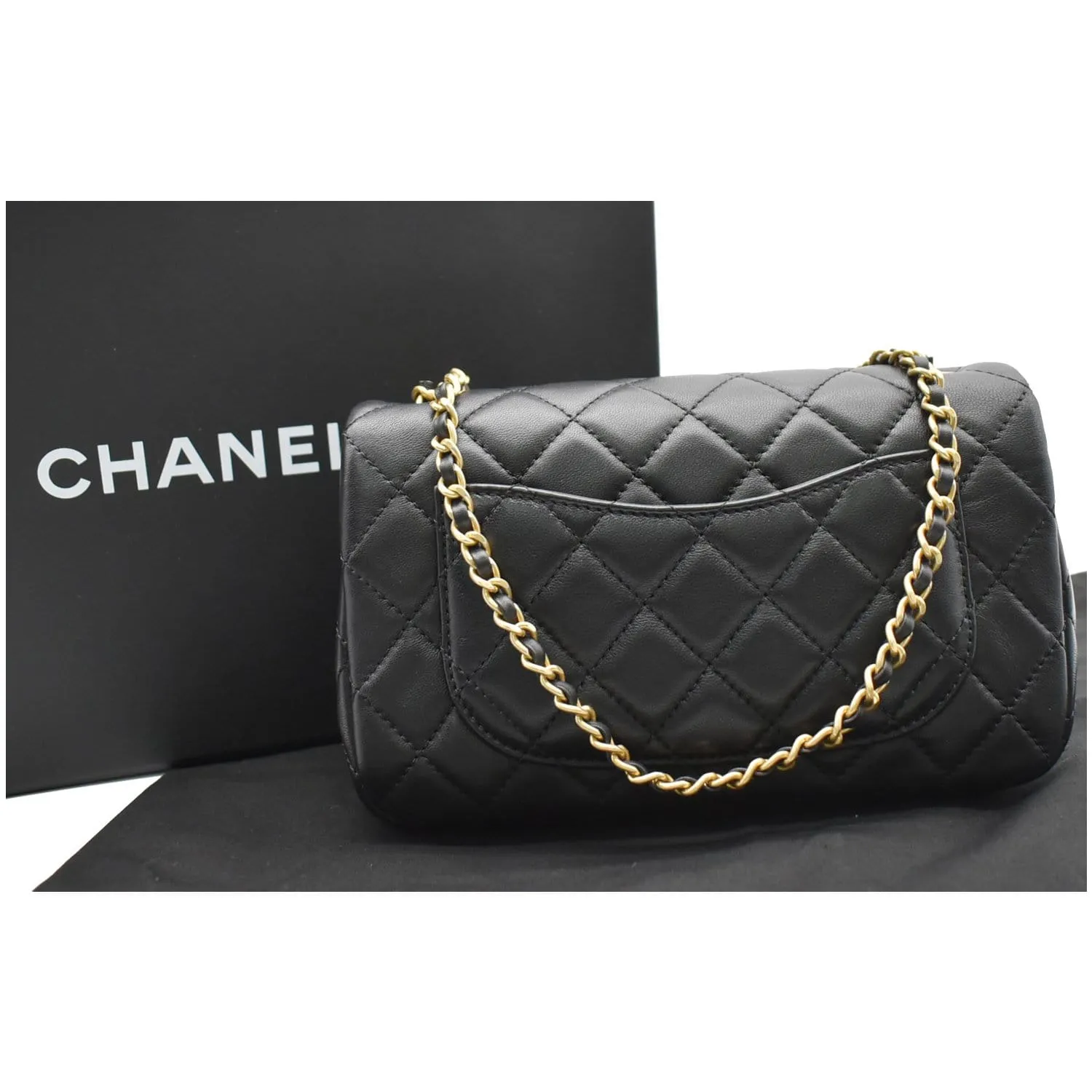 CHANEL Pearl Crush Mini Rectangular Flap Quilted Leather Crossbody Bag Black