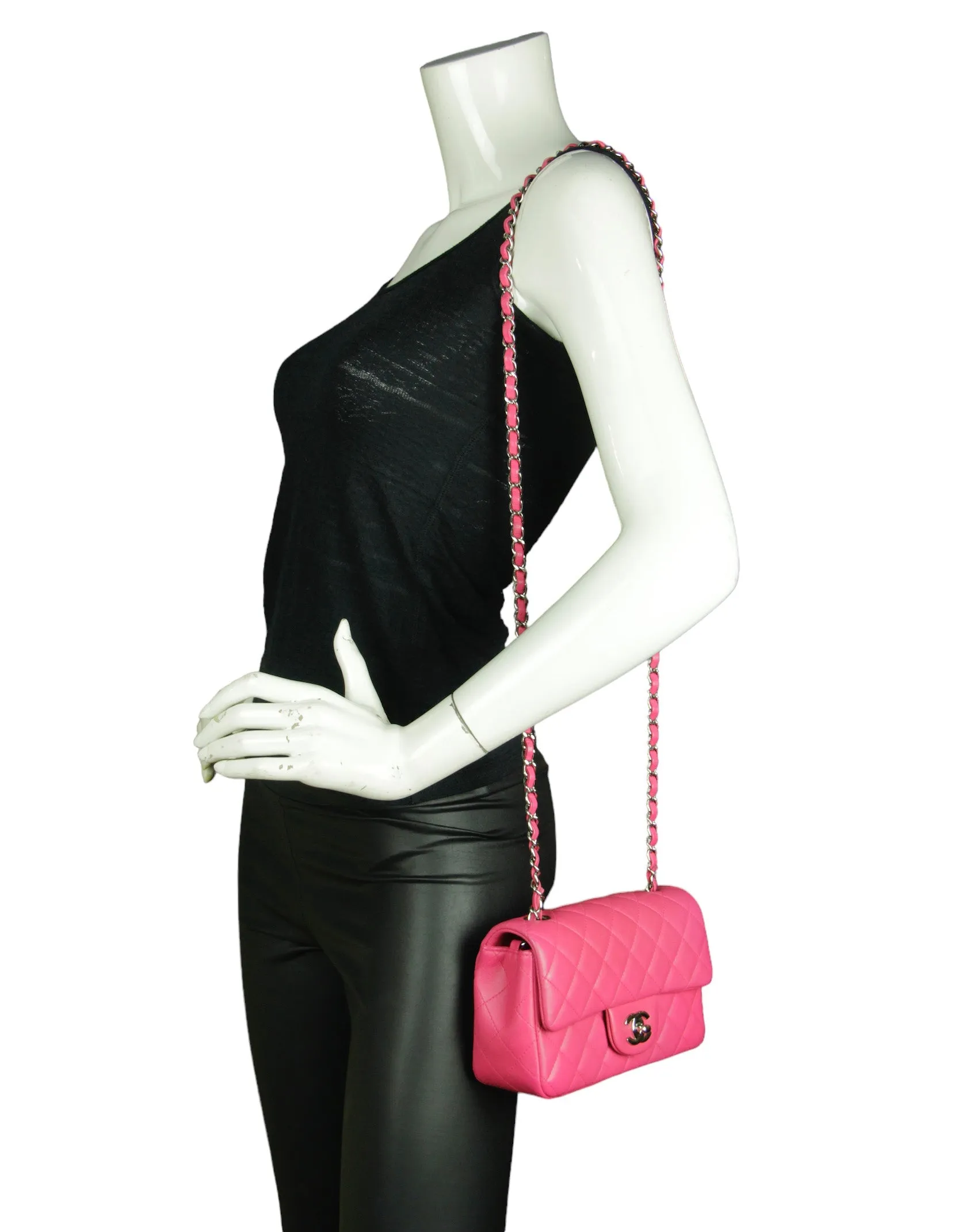 Chanel Pink Lambskin Leather Quilted Rectangular Mini Flap Bag