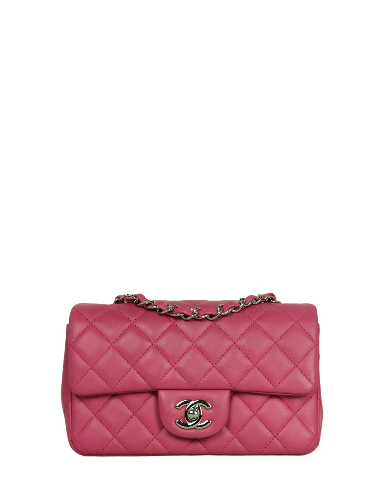 Chanel Pink Lambskin Leather Quilted Rectangular Mini Flap Bag