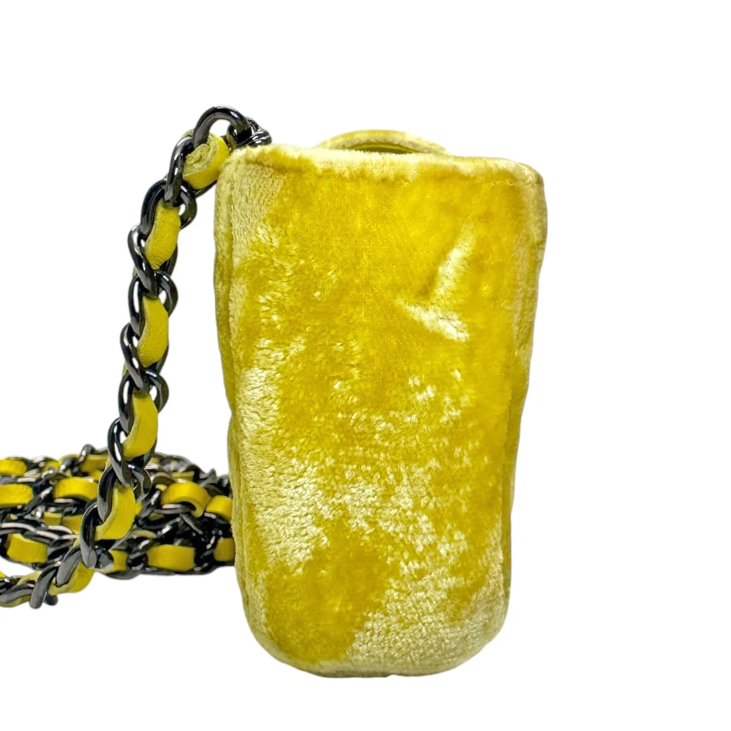 CHANEL Quilted Velvet CC Mini Phone Holder Clutch / Crossbody - Yellow