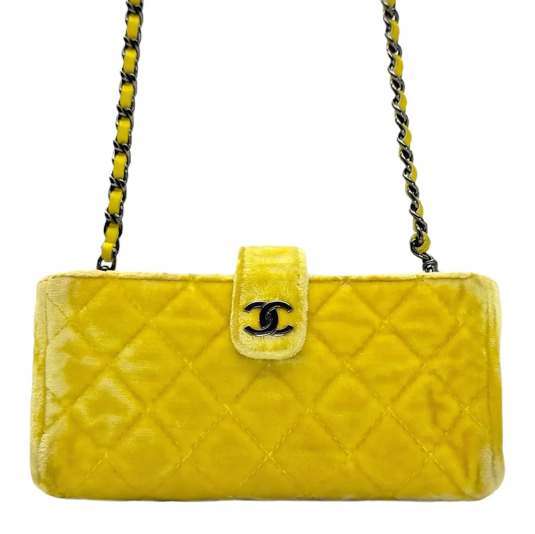 CHANEL Quilted Velvet CC Mini Phone Holder Clutch / Crossbody - Yellow