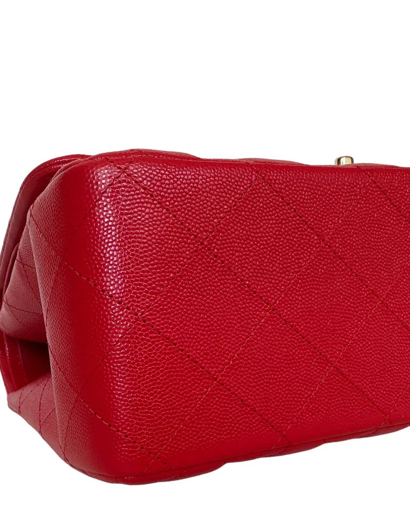 Chanel Red Caviar Leather Quilted Classic Double Flap Jumbo Bag