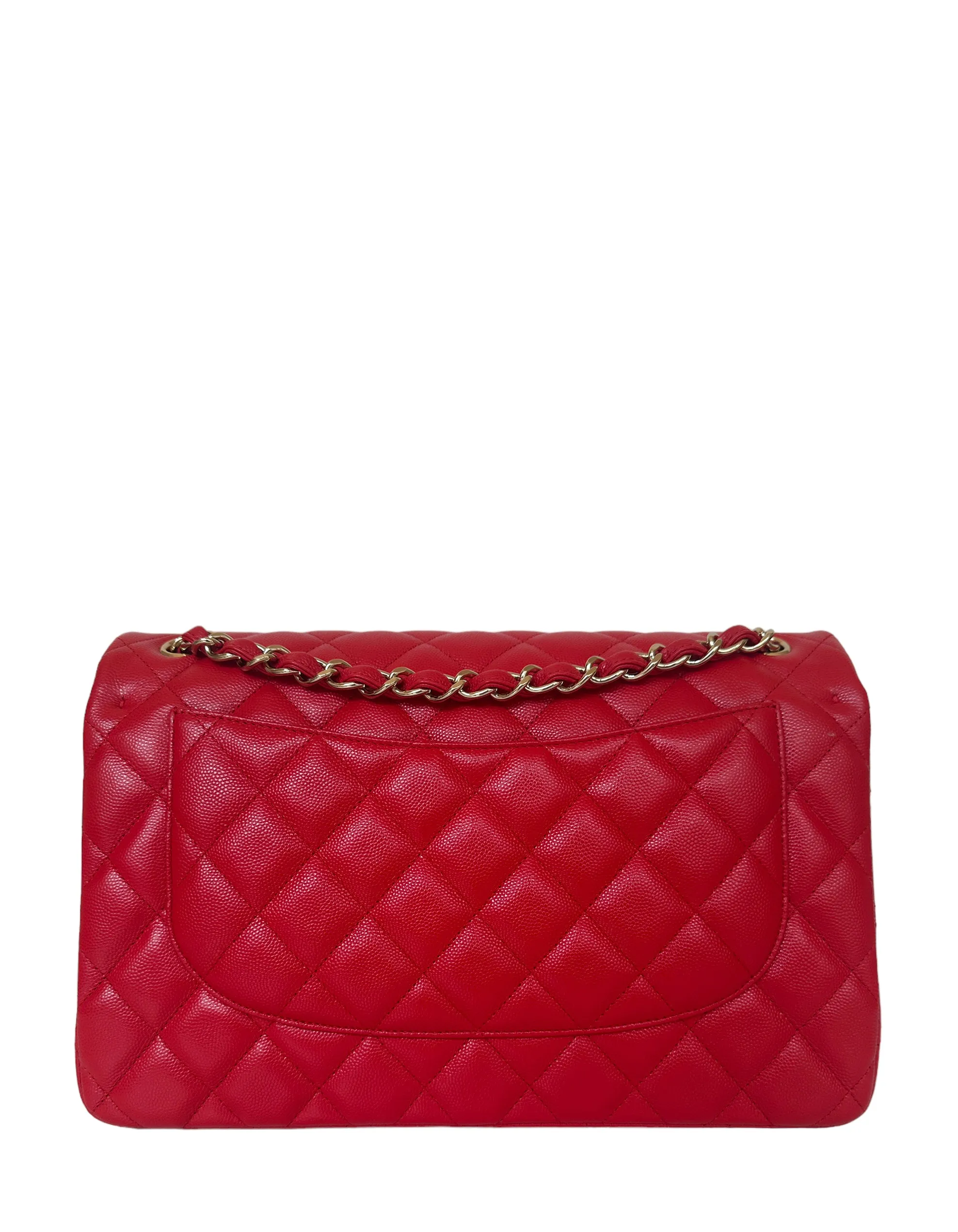Chanel Red Caviar Leather Quilted Classic Double Flap Jumbo Bag
