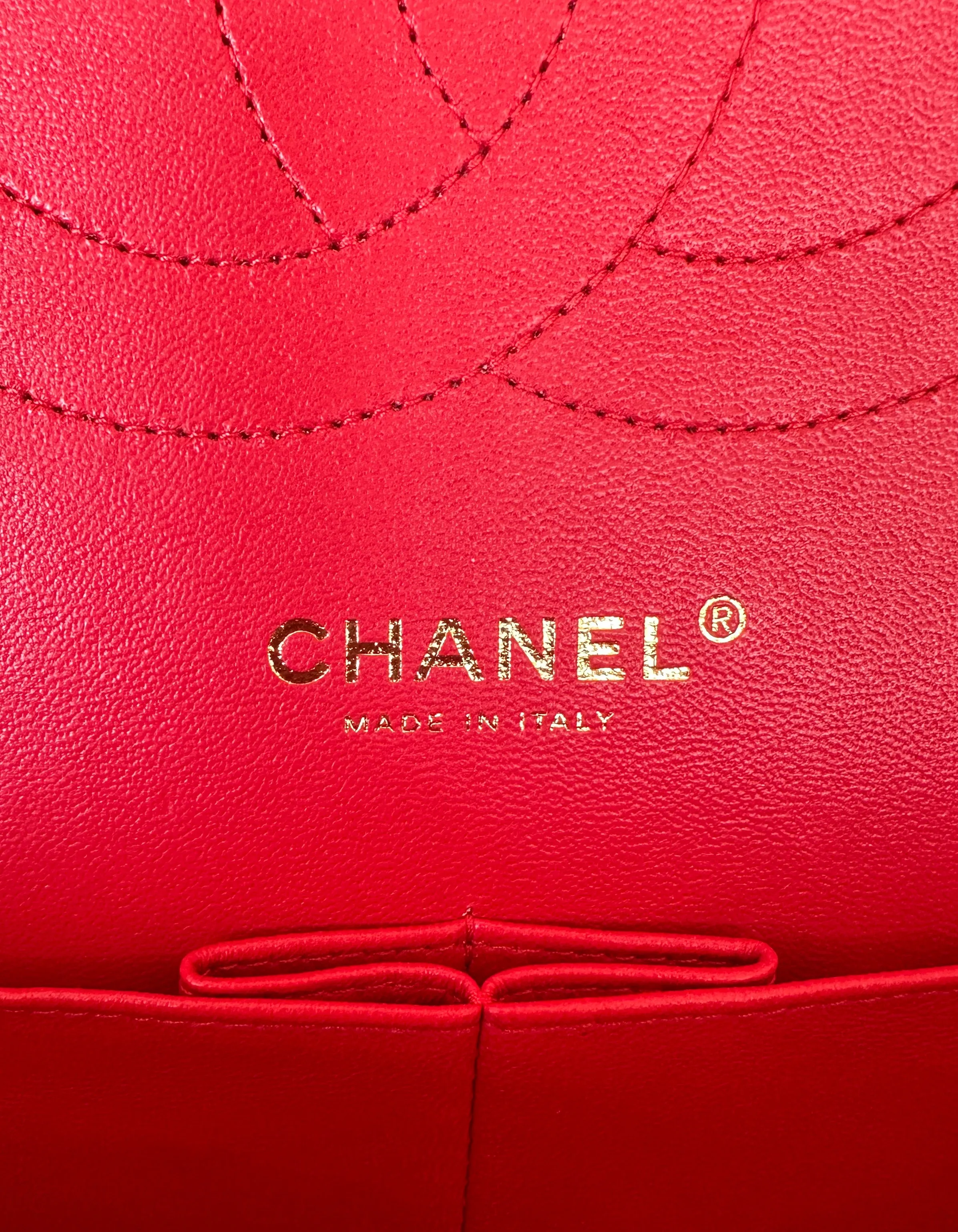 Chanel Red Caviar Leather Quilted Classic Double Flap Jumbo Bag