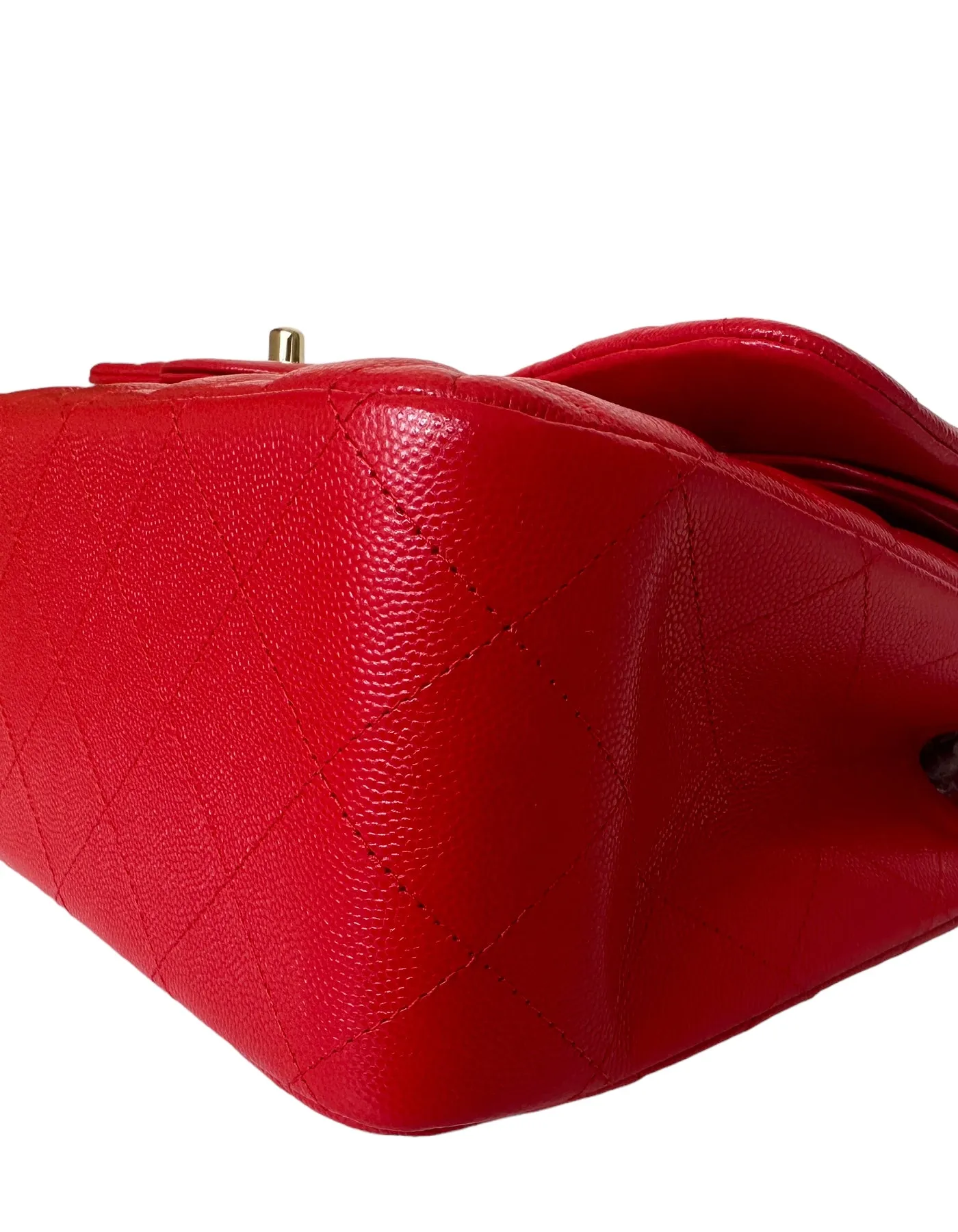 Chanel Red Caviar Leather Quilted Classic Double Flap Jumbo Bag