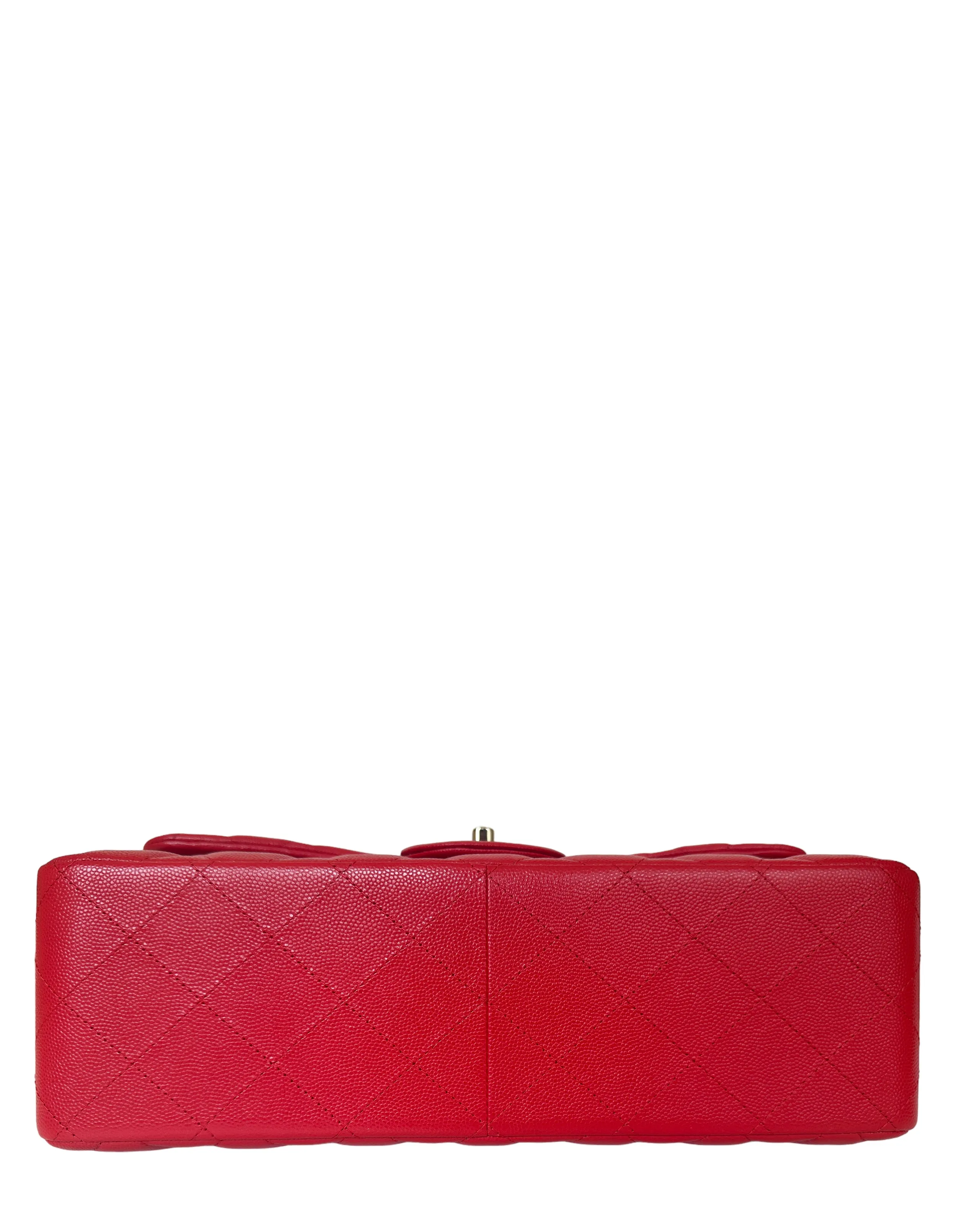 Chanel Red Caviar Leather Quilted Classic Double Flap Jumbo Bag