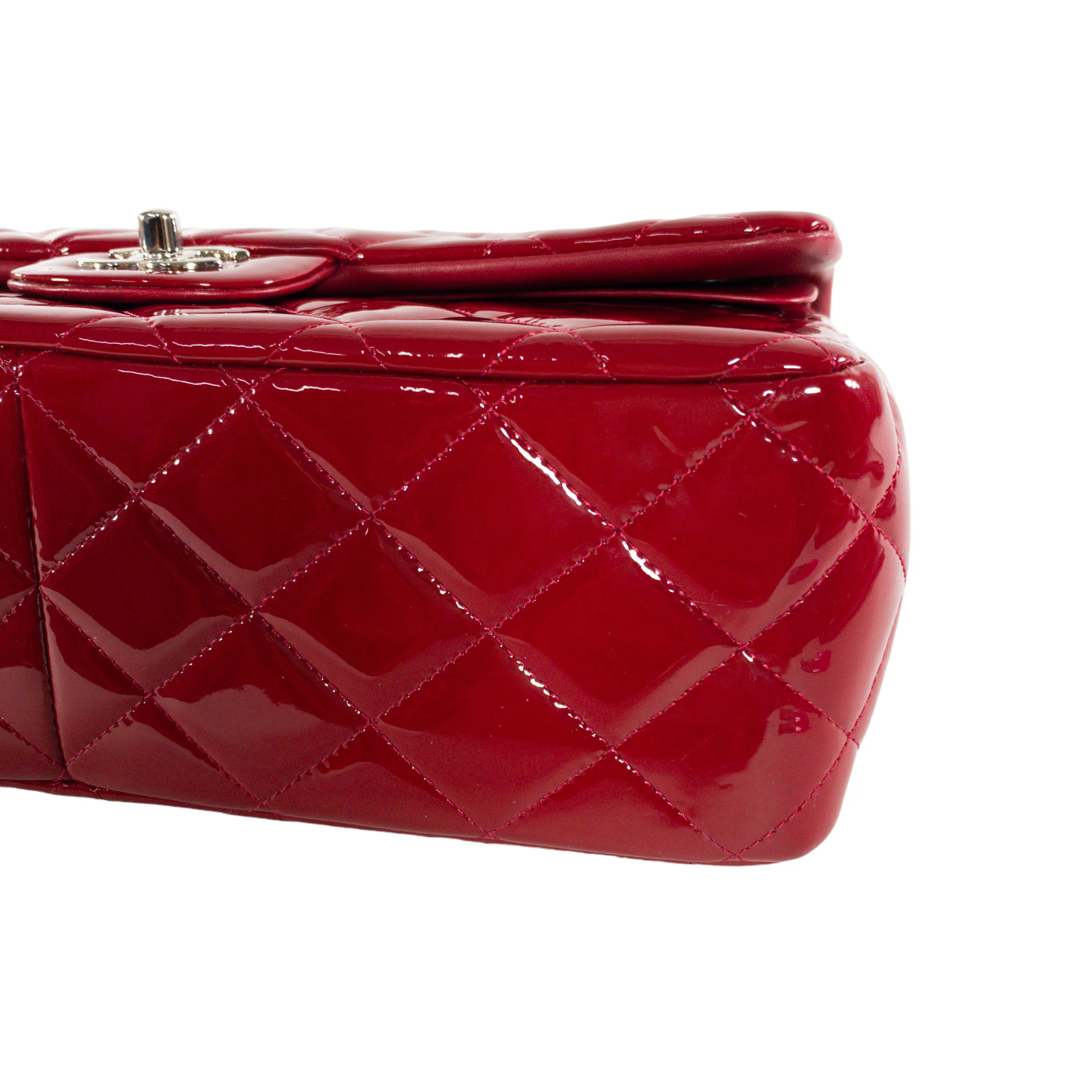 Chanel Red Patent Leather Quilted Jumbo Classic Flap SHW