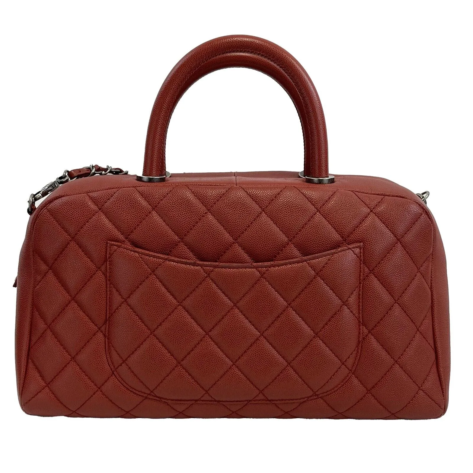 CHANEL - Sac Bowling Bag in Red Caviar Leather - Top Handle W/ Shoulder Strap