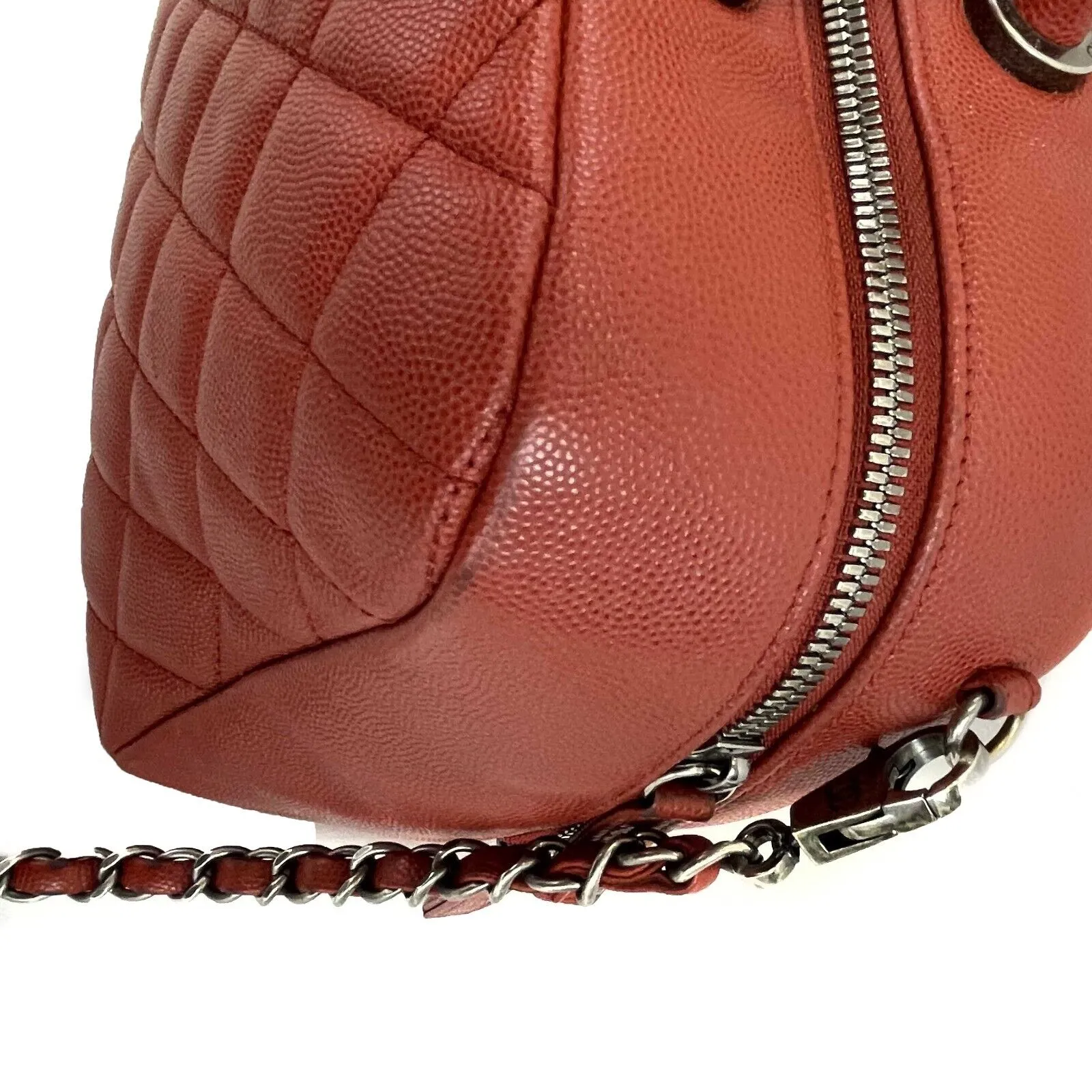 CHANEL - Sac Bowling Bag in Red Caviar Leather - Top Handle W/ Shoulder Strap