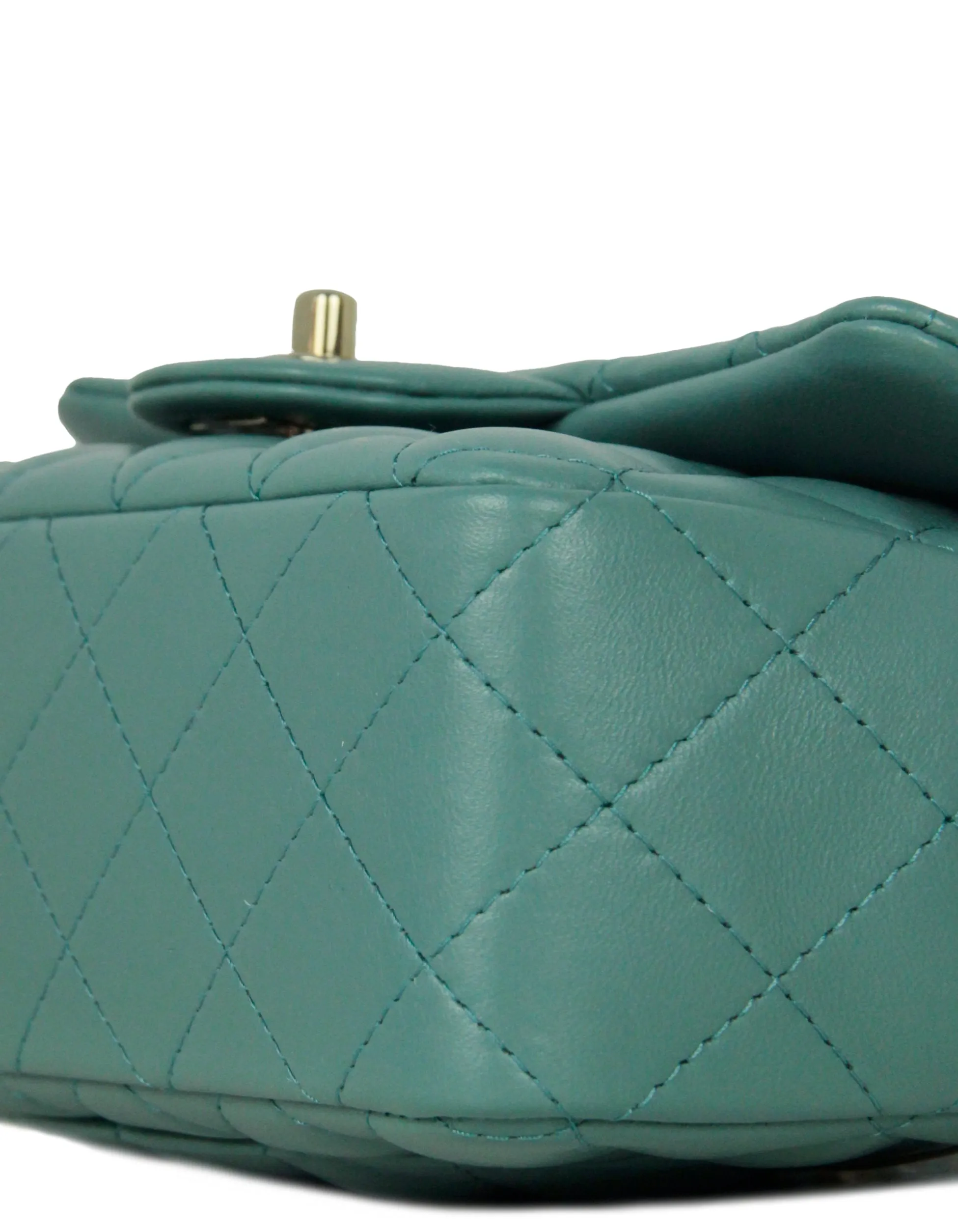 Chanel Seafoam Green Lambskin Quilted Rectangular Mini Flap Bag